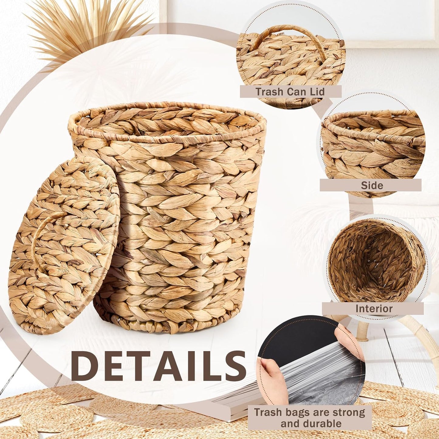 Wicker Trash Can Basket Woven Waste Basket / Brown / Medium / Set of 100