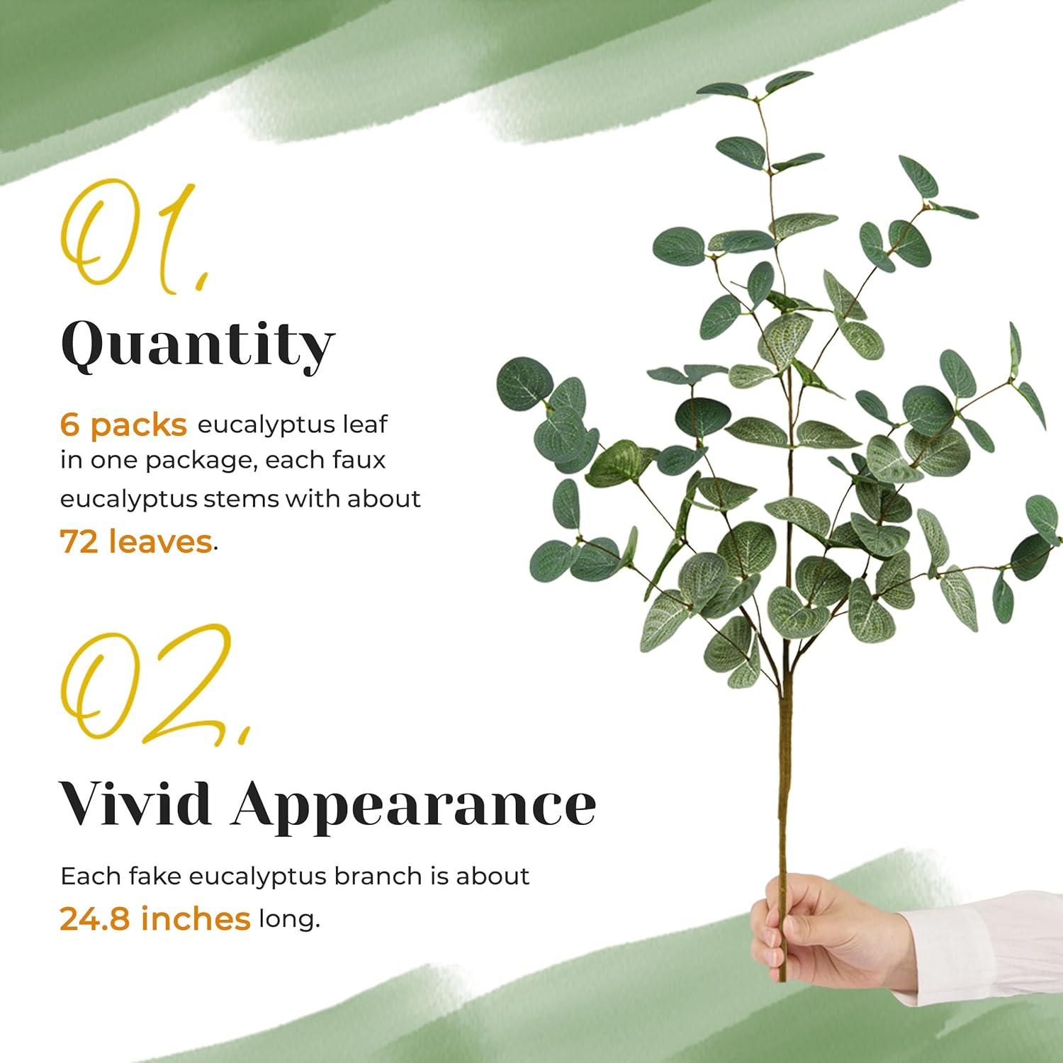 Artificial Eucalyptus Leaves Stems Bulk 24.8" Dollar Eucalyptus Artificial / Silver / Set of 6