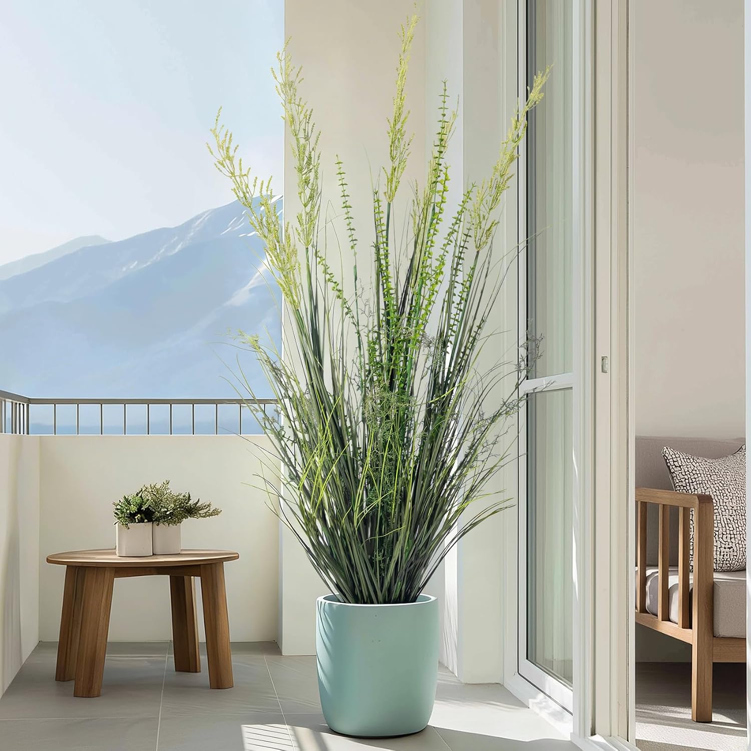 Lifelike Faux Plastic plantas Synthetic Pampas Grass Indoor Outdoor Realistic Floor / 4FT / Green