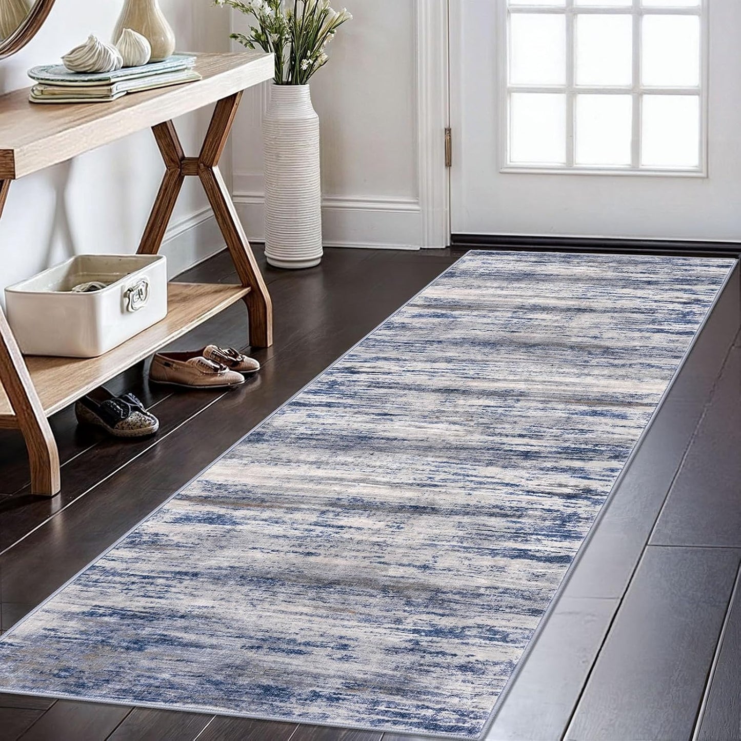 RELEANY Washable Runner 2'x10' Abstract Area Rug for Hallway Blue Gold