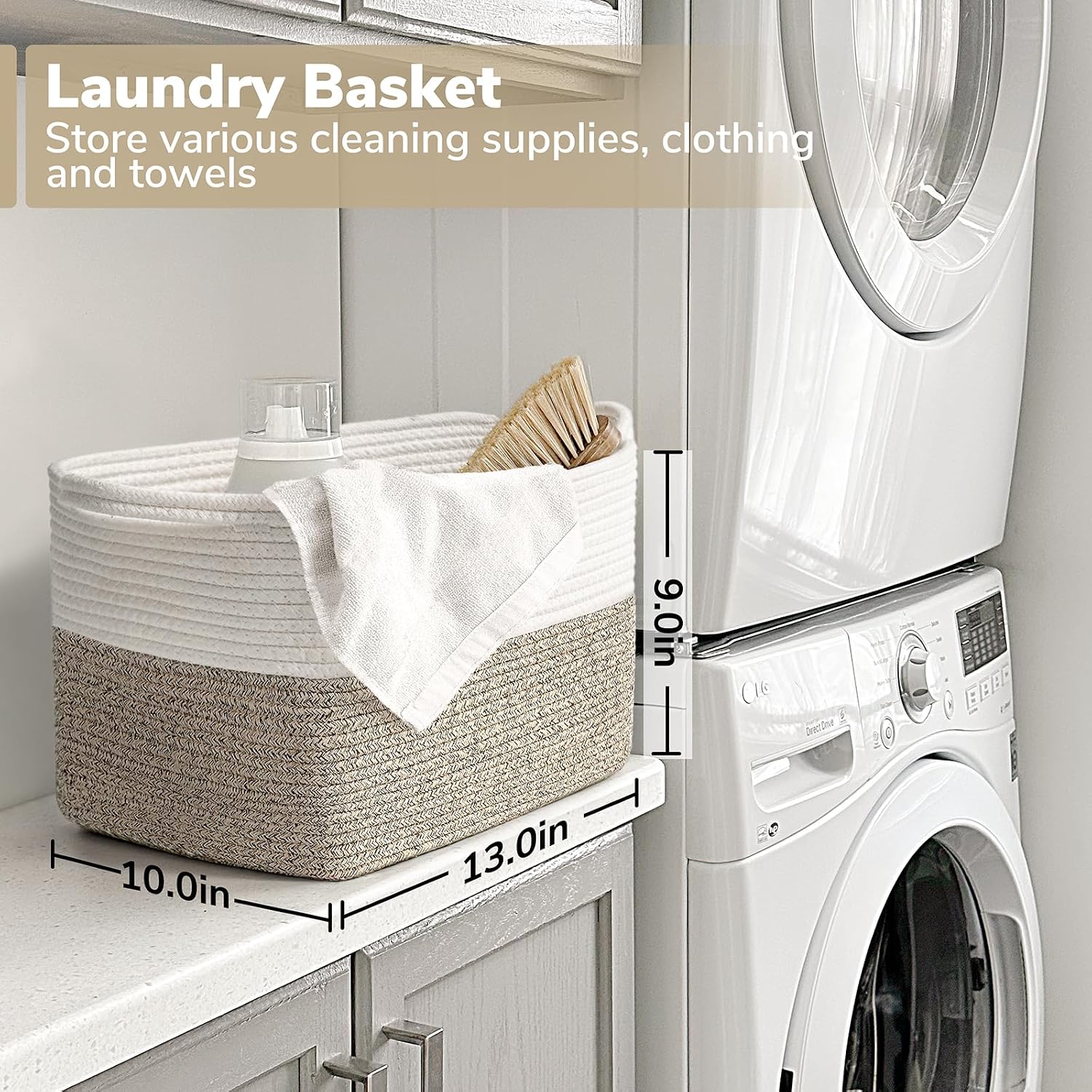Woven Storage Baskets for Organizing / Light Brown / 13"L x 10"W x 9"H