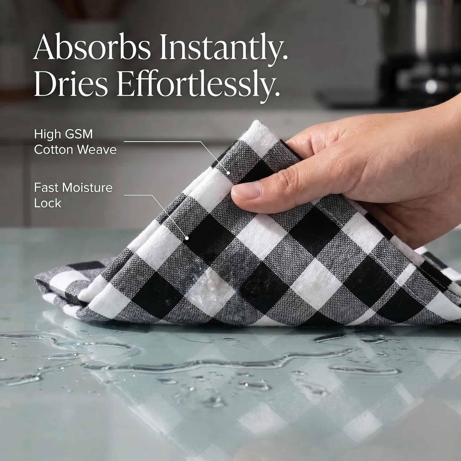 Urban Villa Kitchen Towels Cotton Dish Towels 20”x30” (Set of 6) Black Wht