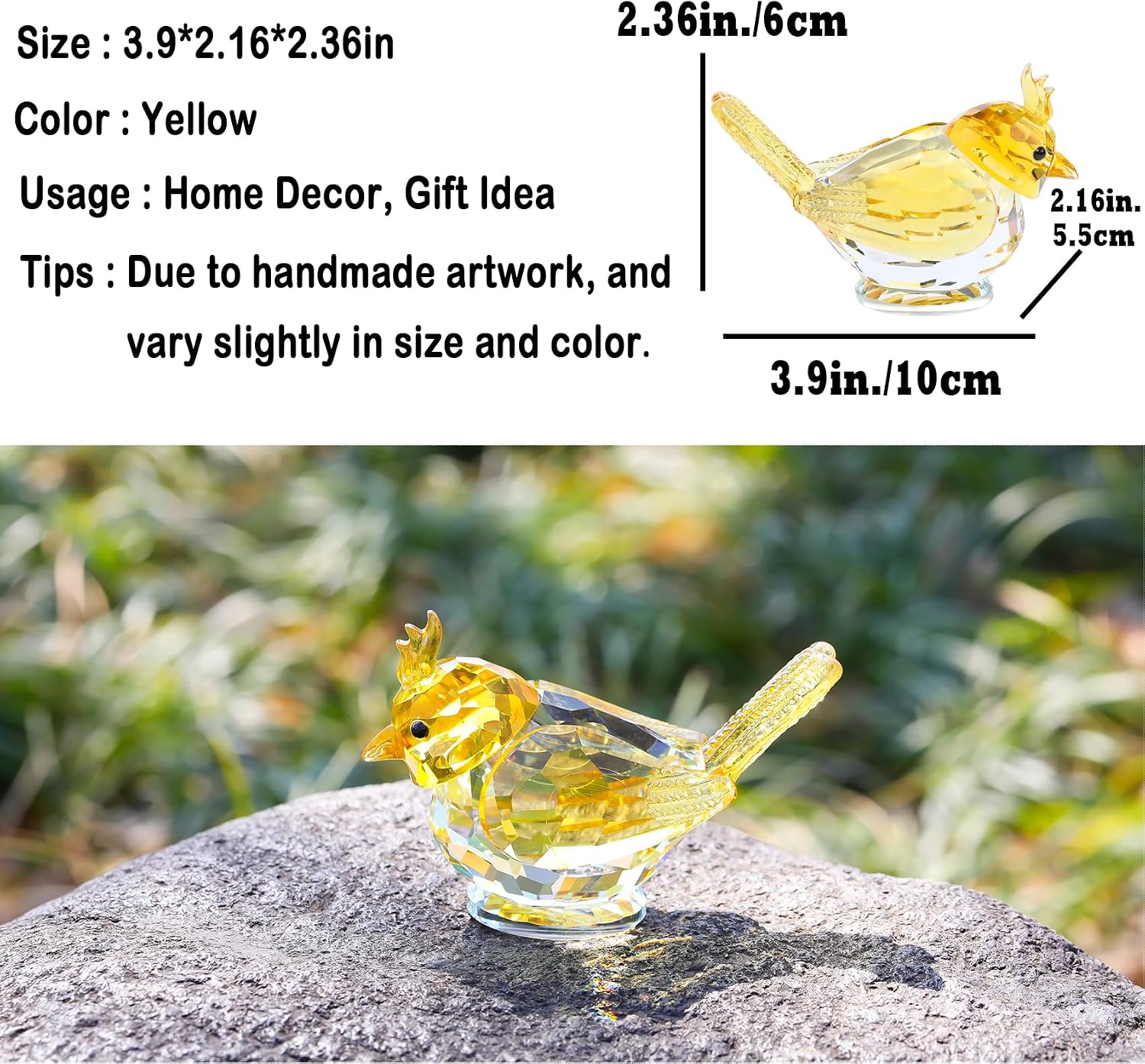 Crystal Bird Figurine Gifts for Women Men Art Glass Birds Collectible Statue Decorative / Yellow