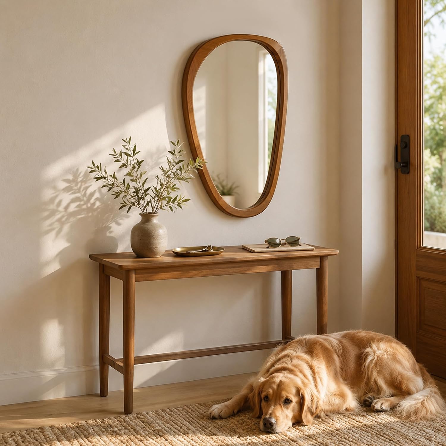 Solid Wood " Irregular Asymmetrical Mirror / Walnut / 30"L x 20"W / Natural / 30 x 20