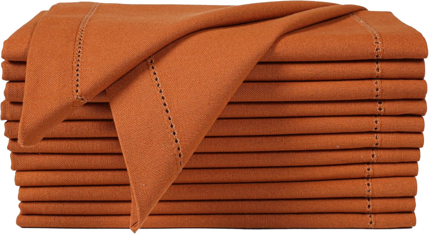 Bedding Craft Cloth Dinner Napkins Set of 12 – 18x18 Roasted Pecan with Hemstitched Mitered Corners – Reusable Machine