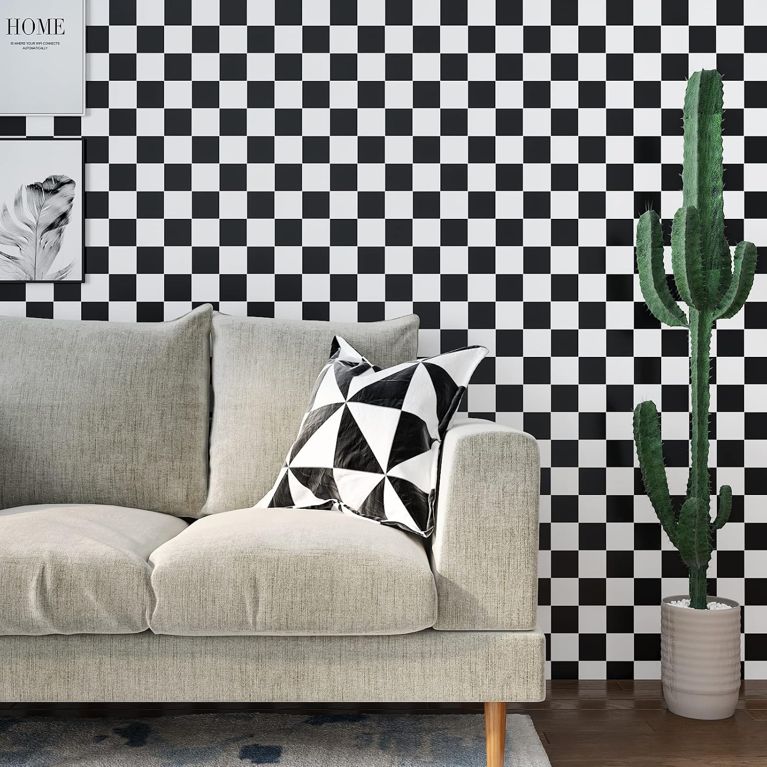 15.7''x315'' Checkered Wallpaper Peel and Stick and White Wallpaper Checkered / 15.7 x 315 / Black