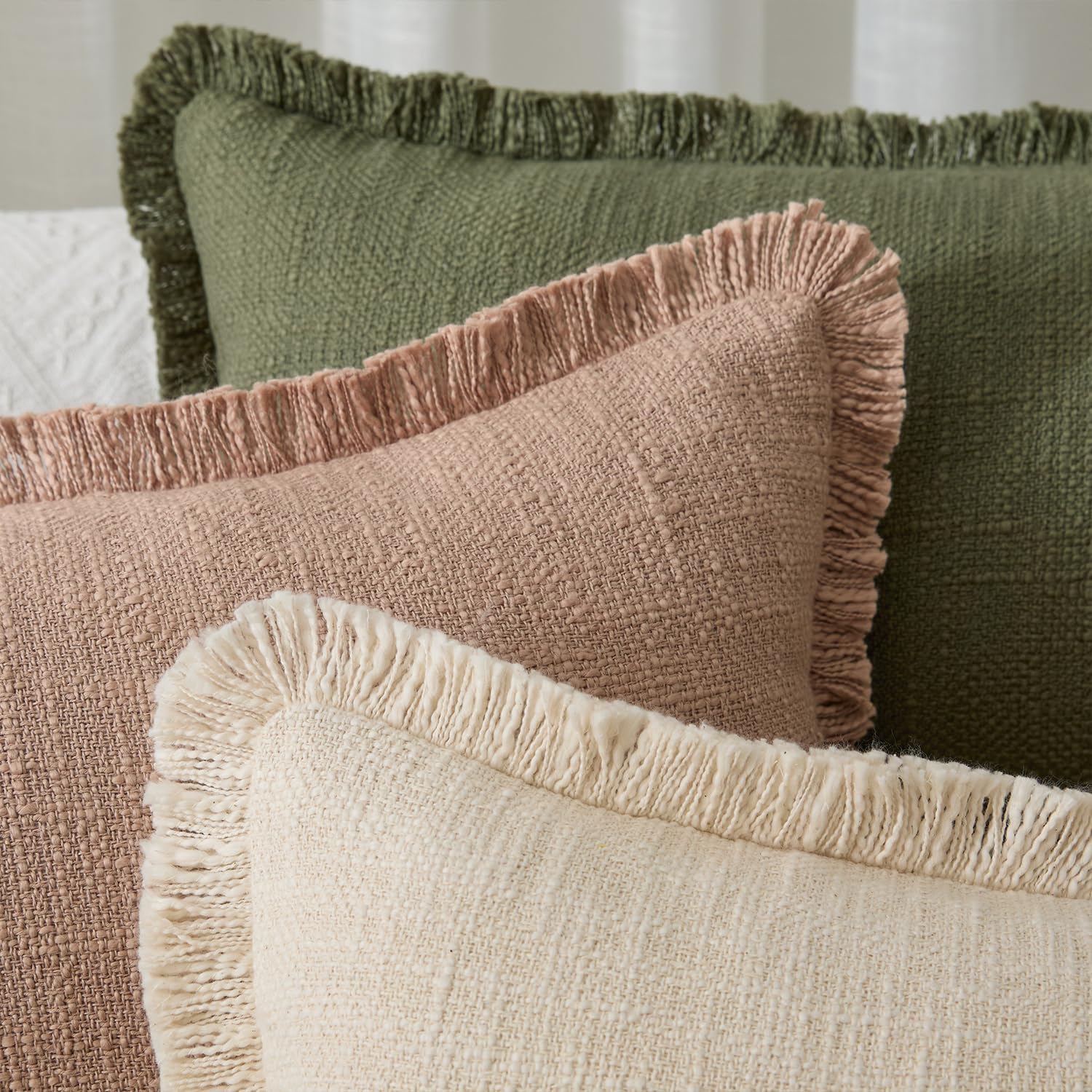Kevin Textile Long Lumbar Pillow Cover Boho Fringe Decorative Rectangle Cushion / 36 x 14 / Beige