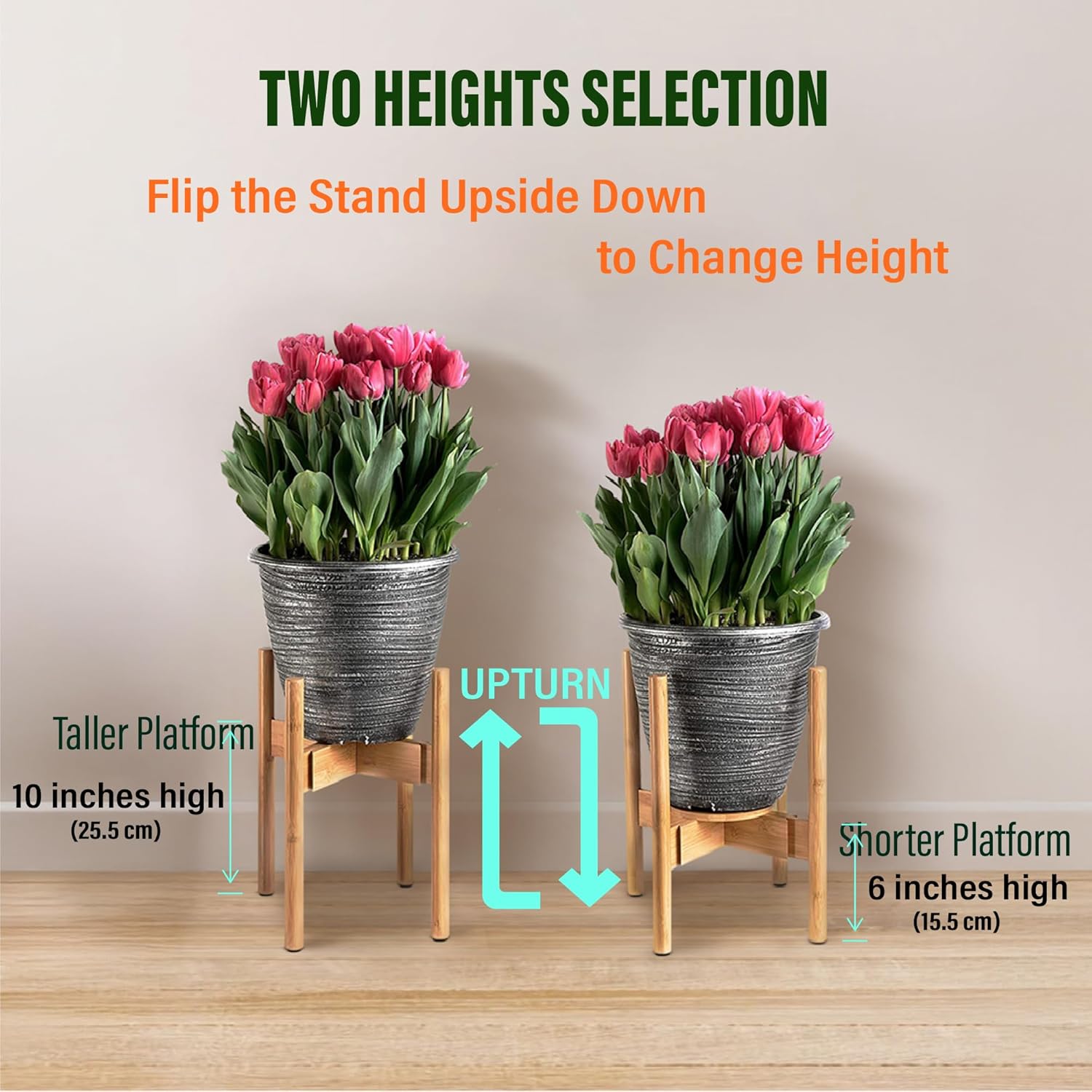 ZPirates Plant Stand for Indoor - Adjustable, Bamboo | Expandable Sideways to fit 8 10 or 12 Inch-wide Medium-to-Large