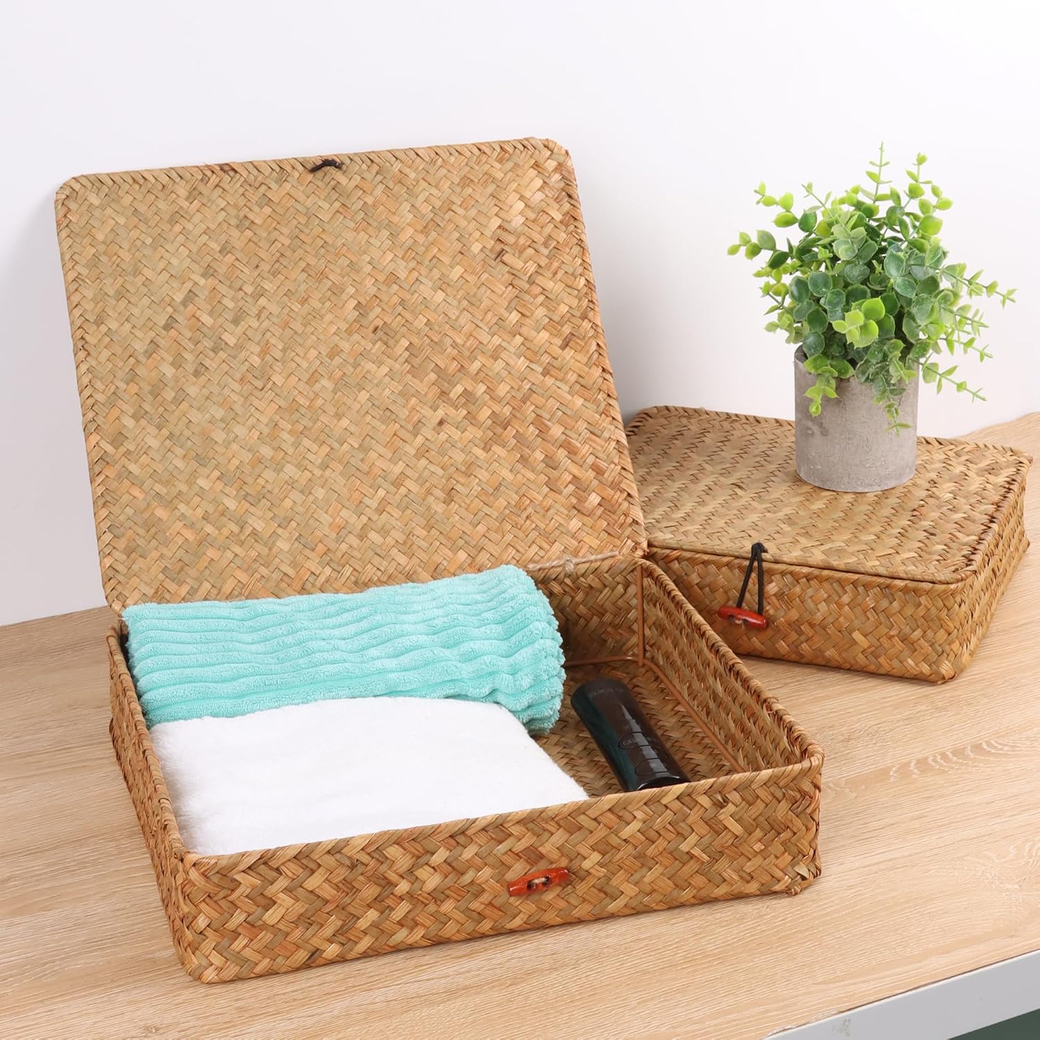 Flat Wicker Shelf Baskets / Natural / Set of 2