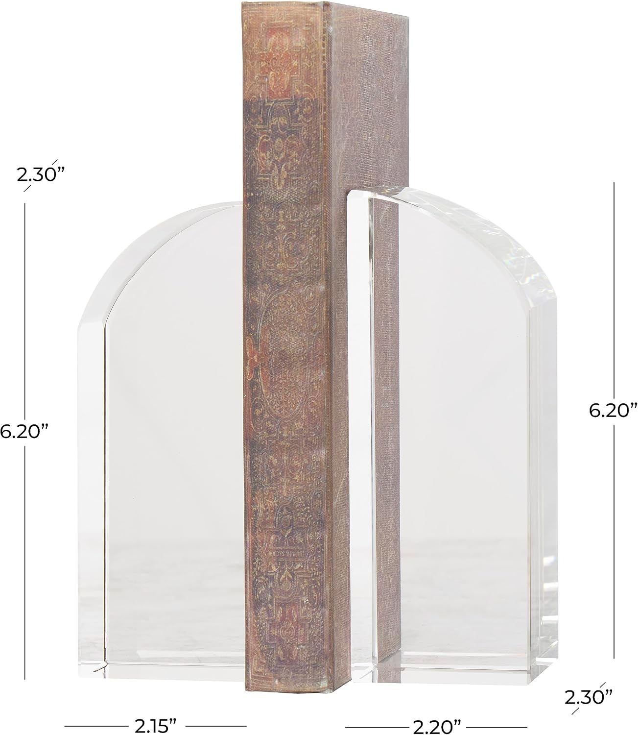 Crystal Geometric Decorative Bookends Arched Non Skid Bookends / Clear / 2"w, 6"H / Set of 2