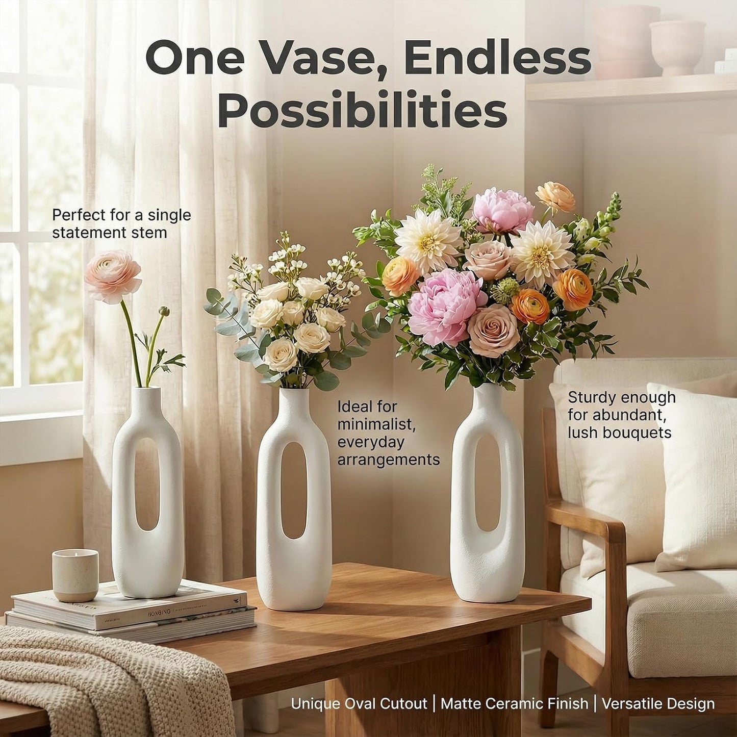 Modern Sculptural Farmhouse Vase / Beige A / 12 Inch