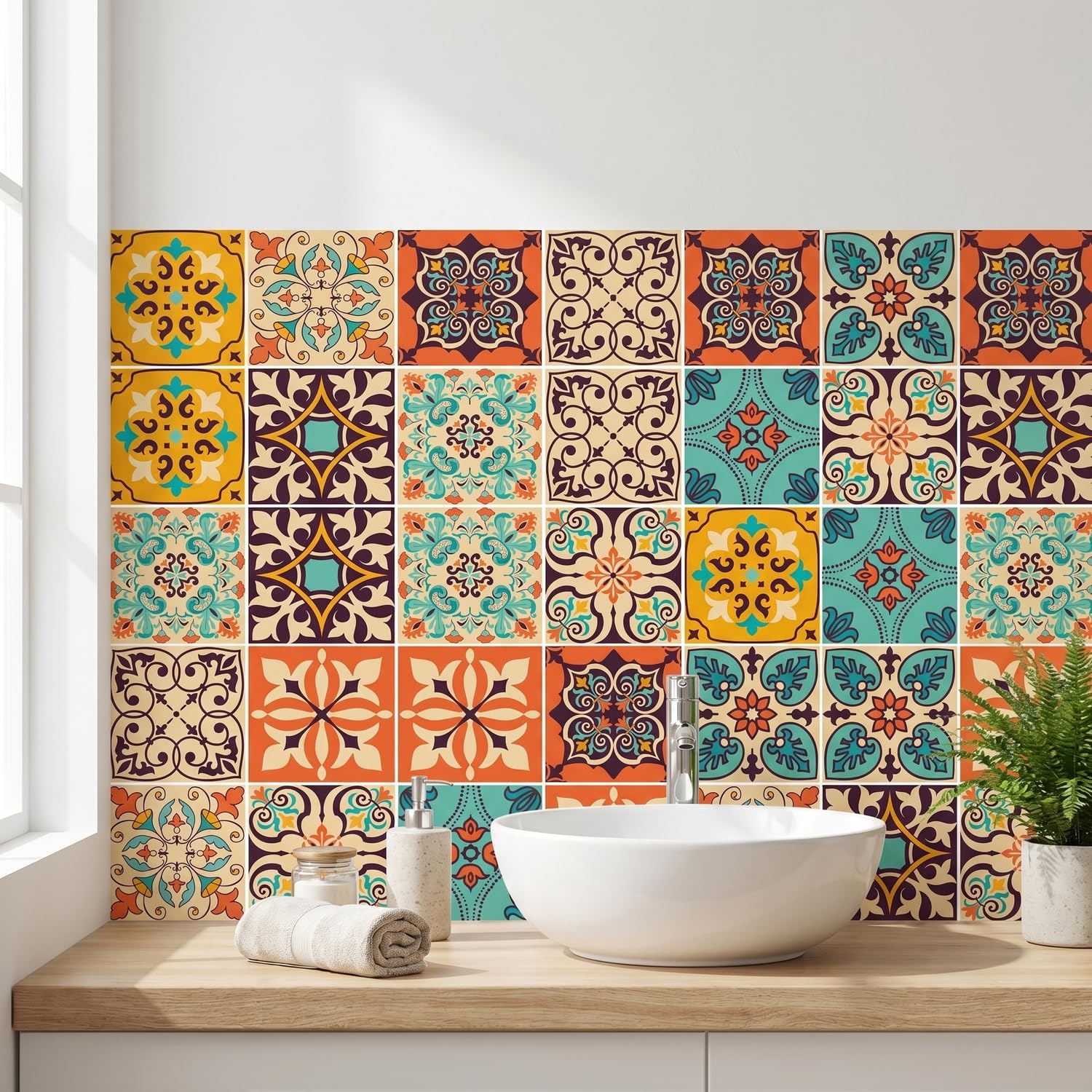 Vintage Moroccan Bohemian Tile Stickers 30 PC Pack