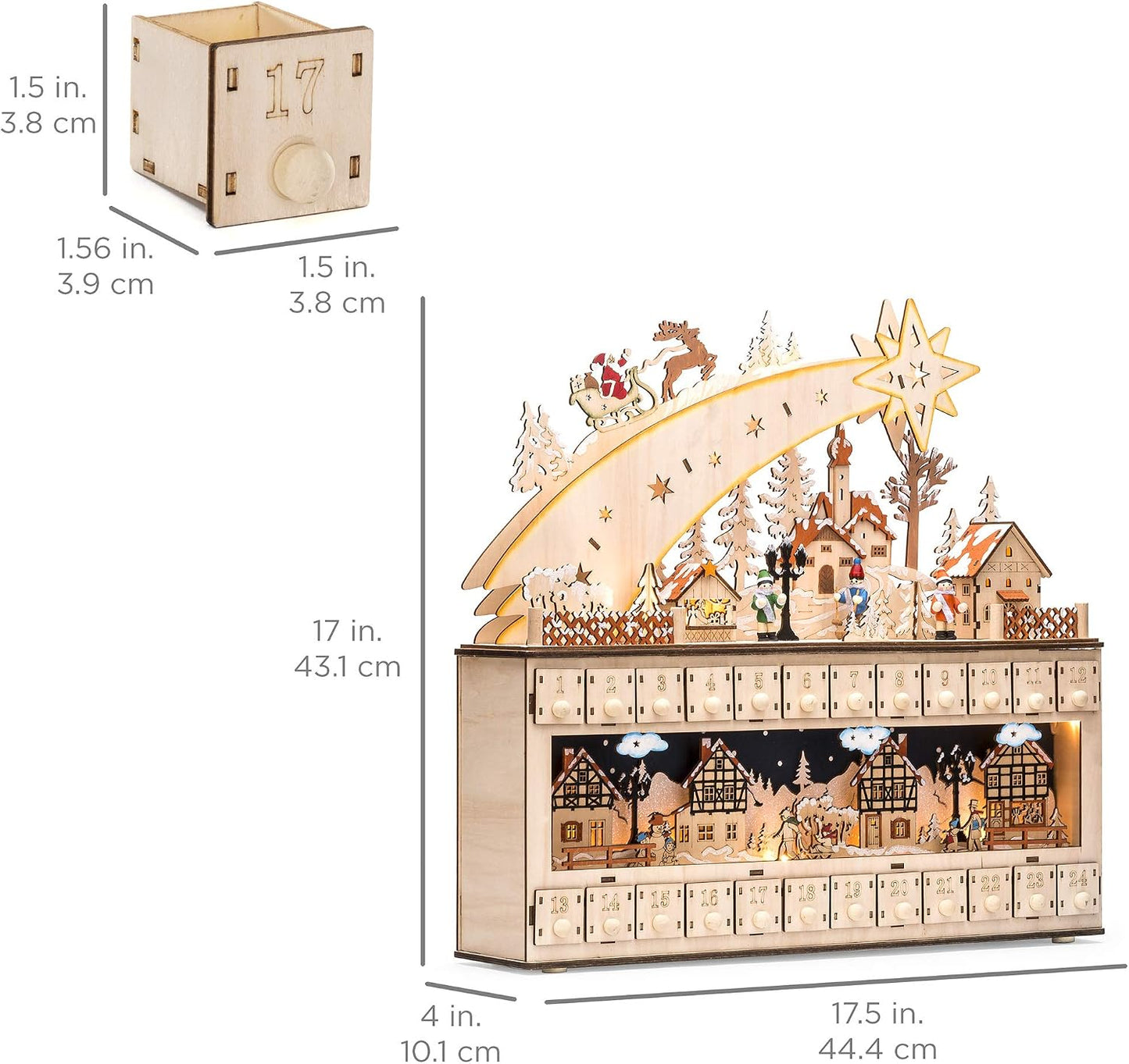 Best Choice Products Wooden Christmas Advent Calendar, Shooting Star Holiday Decoration w/Battery-Operated LED Light