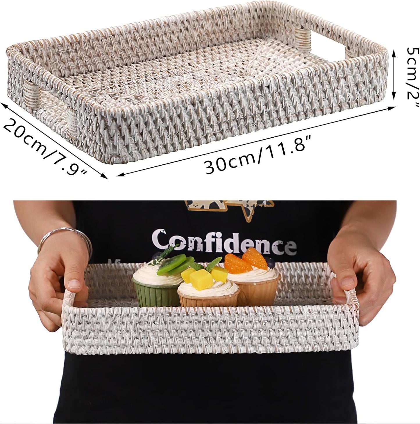 Hand Woven Tray / 11.8 x 7.8 x 1.9 / Whitewash
