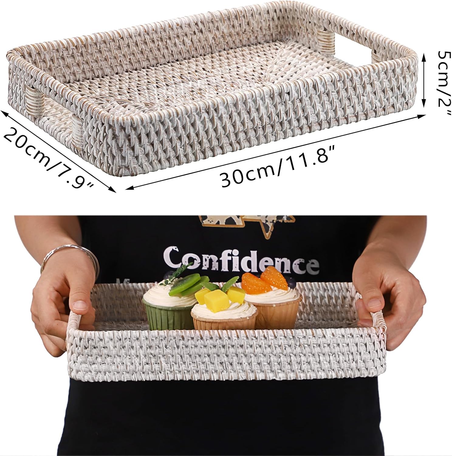 Hand Woven Tray / 11.8 x 7.8 x 1.9 / Whitewash