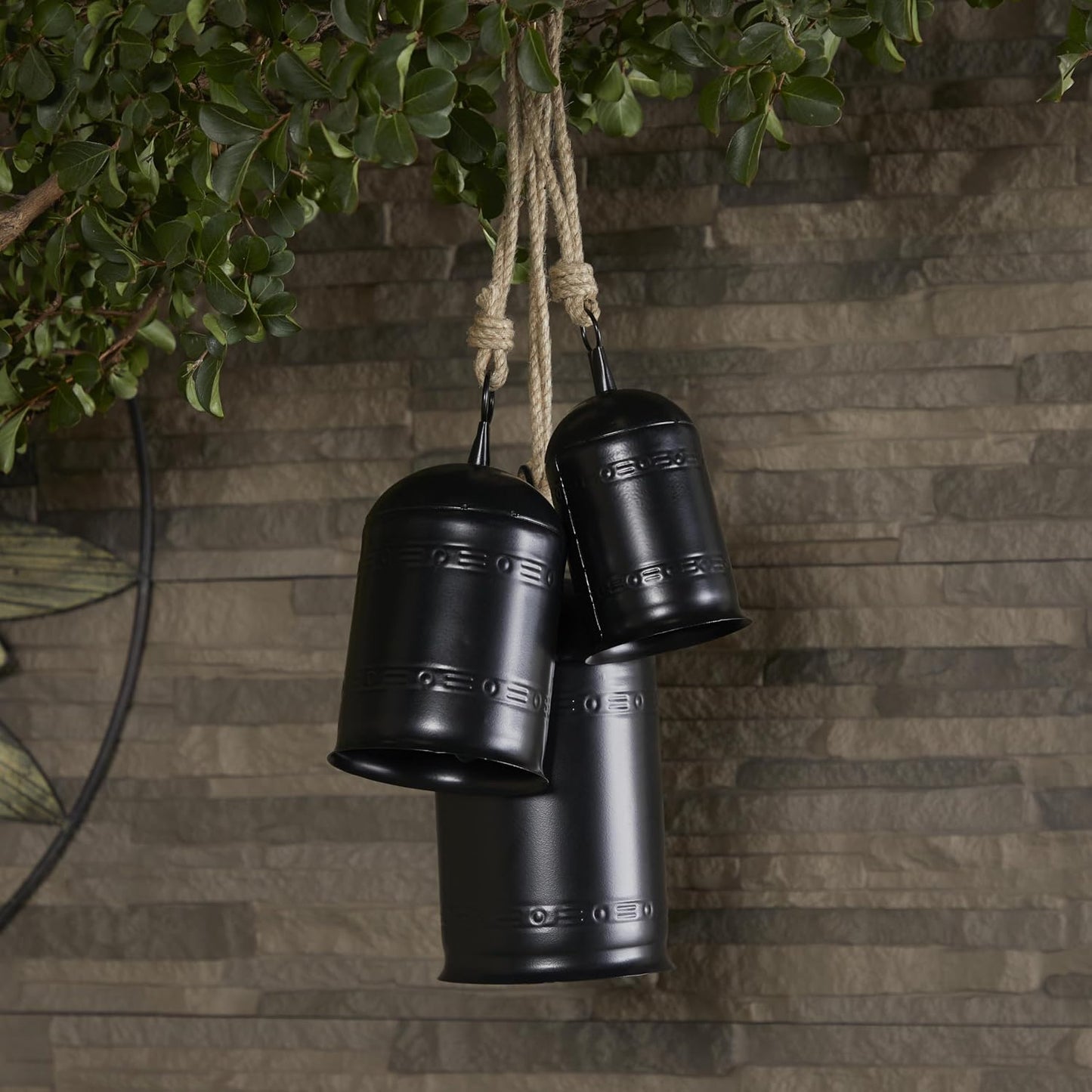 Deco 79 Metal Indoor Decorative Cow Bells Tibetan Inspired Meditation Bell with Jute Hanging Rope, Set of 3 Cow Bell