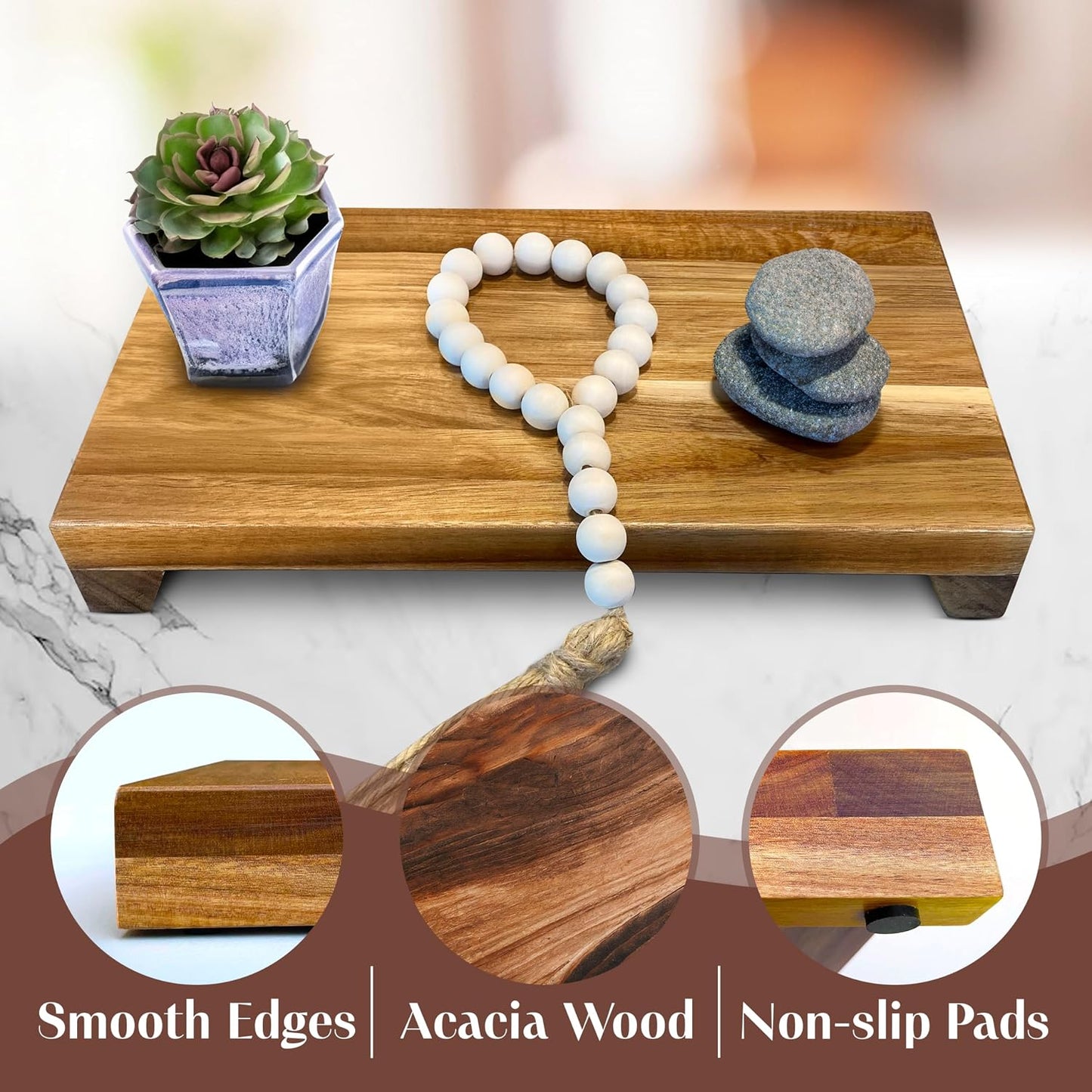 Natural Acacia Wood Pedestal Stand / Brown / 12 x 7 x 1.75