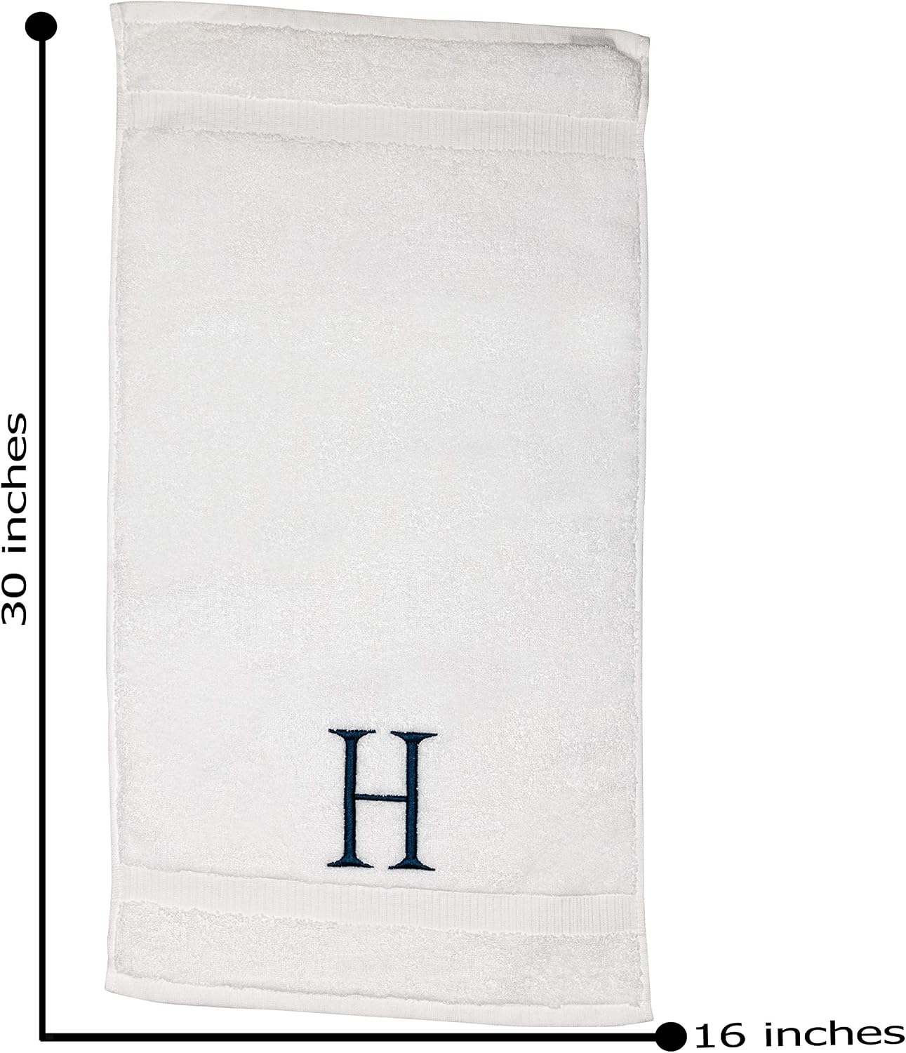 White with Navy Monogrammed Hand Towels for Bathroom - Set of 2 Letter H | Luxury Hotel Quality Initial Towels For