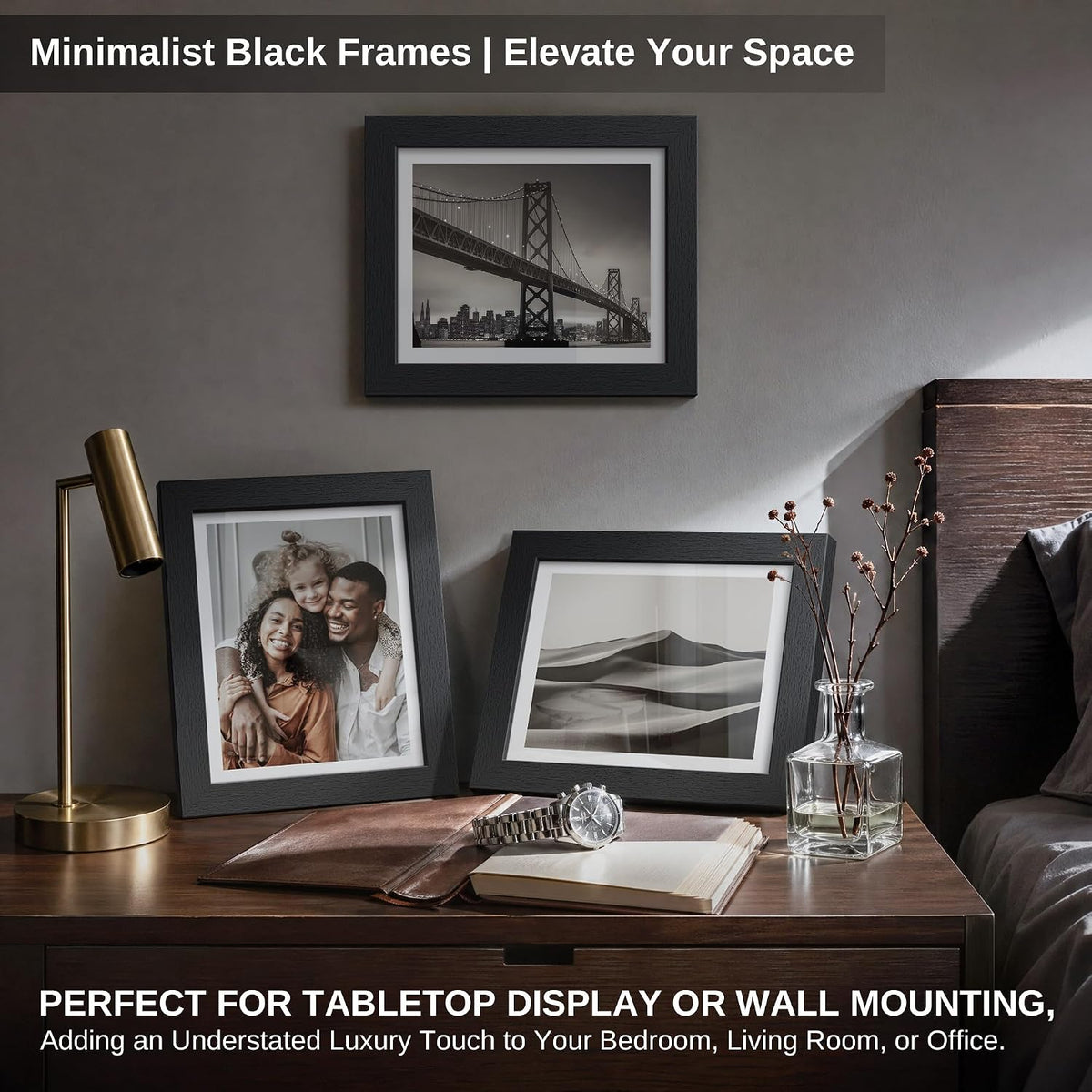 VCK 5x7 Picture Frames - Black, Wide Border Solid Wood Frame, Display Photo in Horizontal and Vertical, for Home