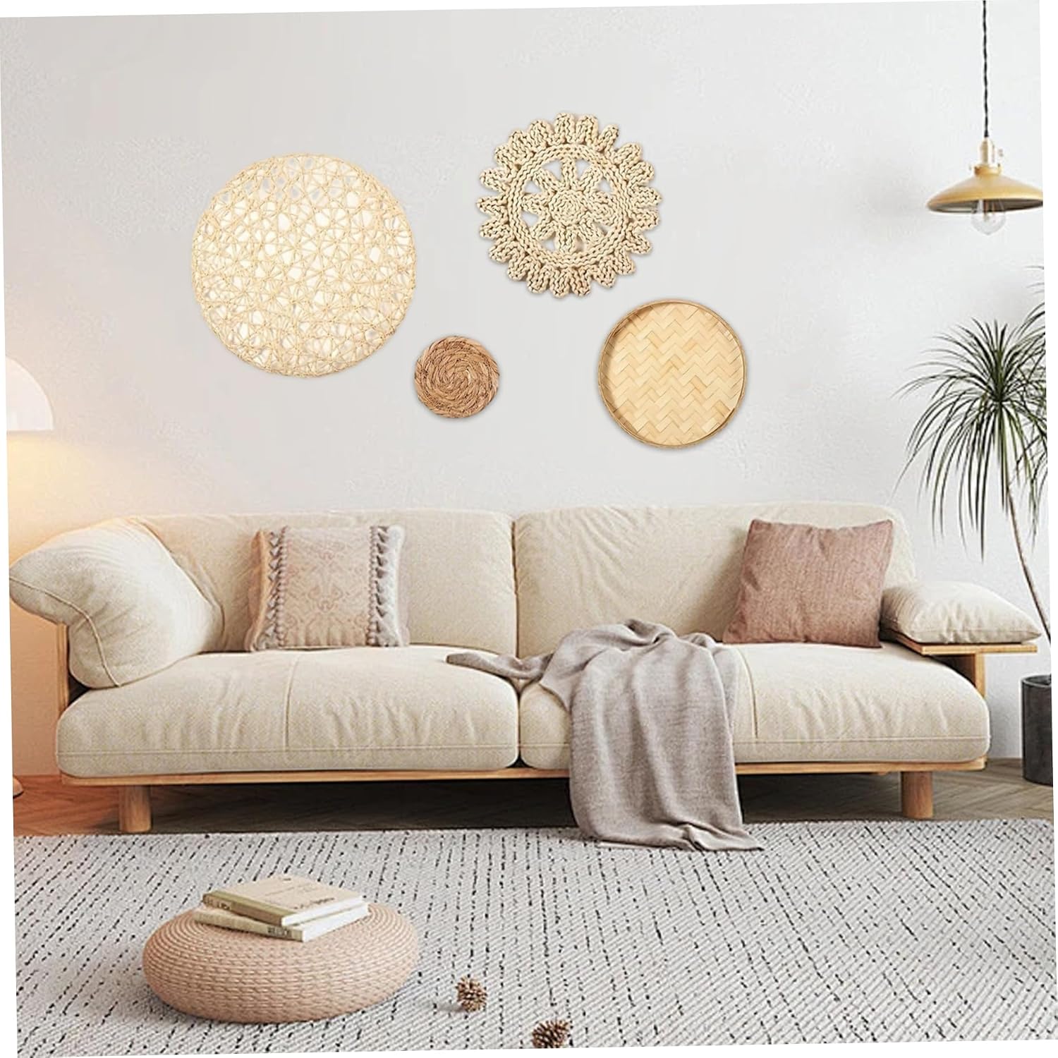 Boho Wall Baskets /Set Different Size & Style Boho Wall Basket Decor Straw Woven & Round / Set of 7