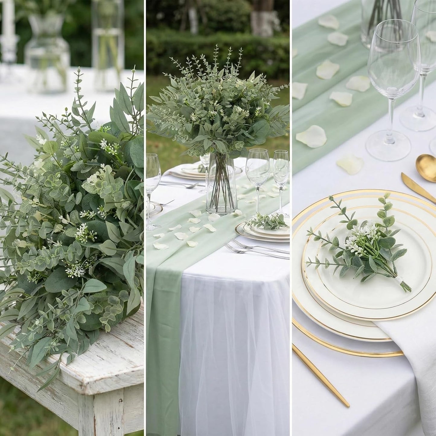 5 Kinds of Faux GreeneryEucalyptus Leaves Bulk for Vase Wedding / Green / Set of 130