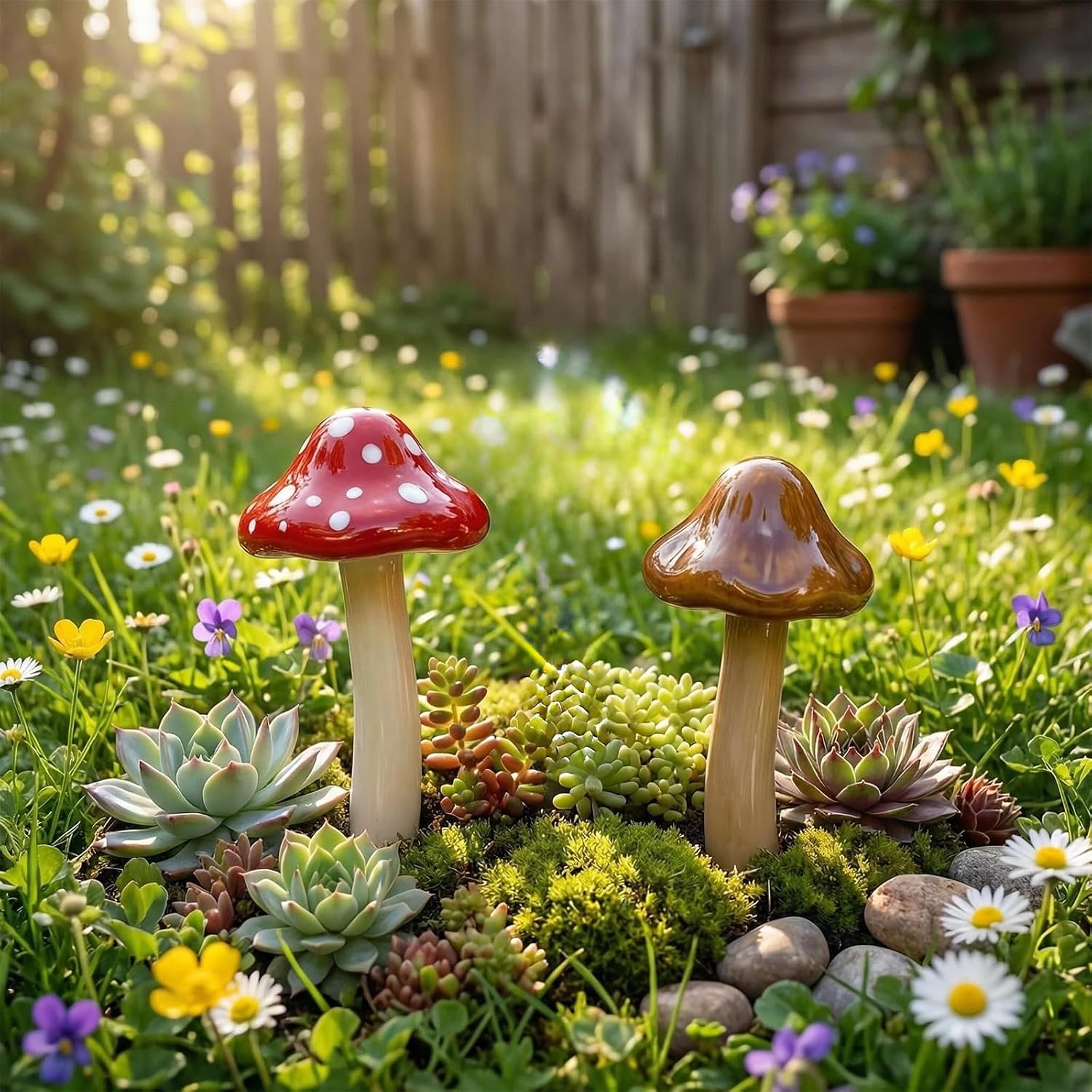 Indoor Plant / Ceramic Garden Mushrooms / Set of 10