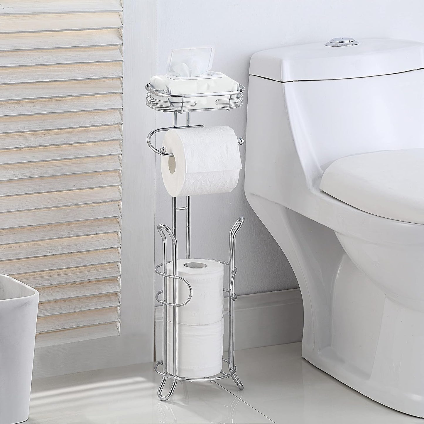 SunnyPoint Bathroom Heavyweight Toilet Tissue Paper Roll Storage Holder Stand with Reserve and Shelve, The Reserve Area