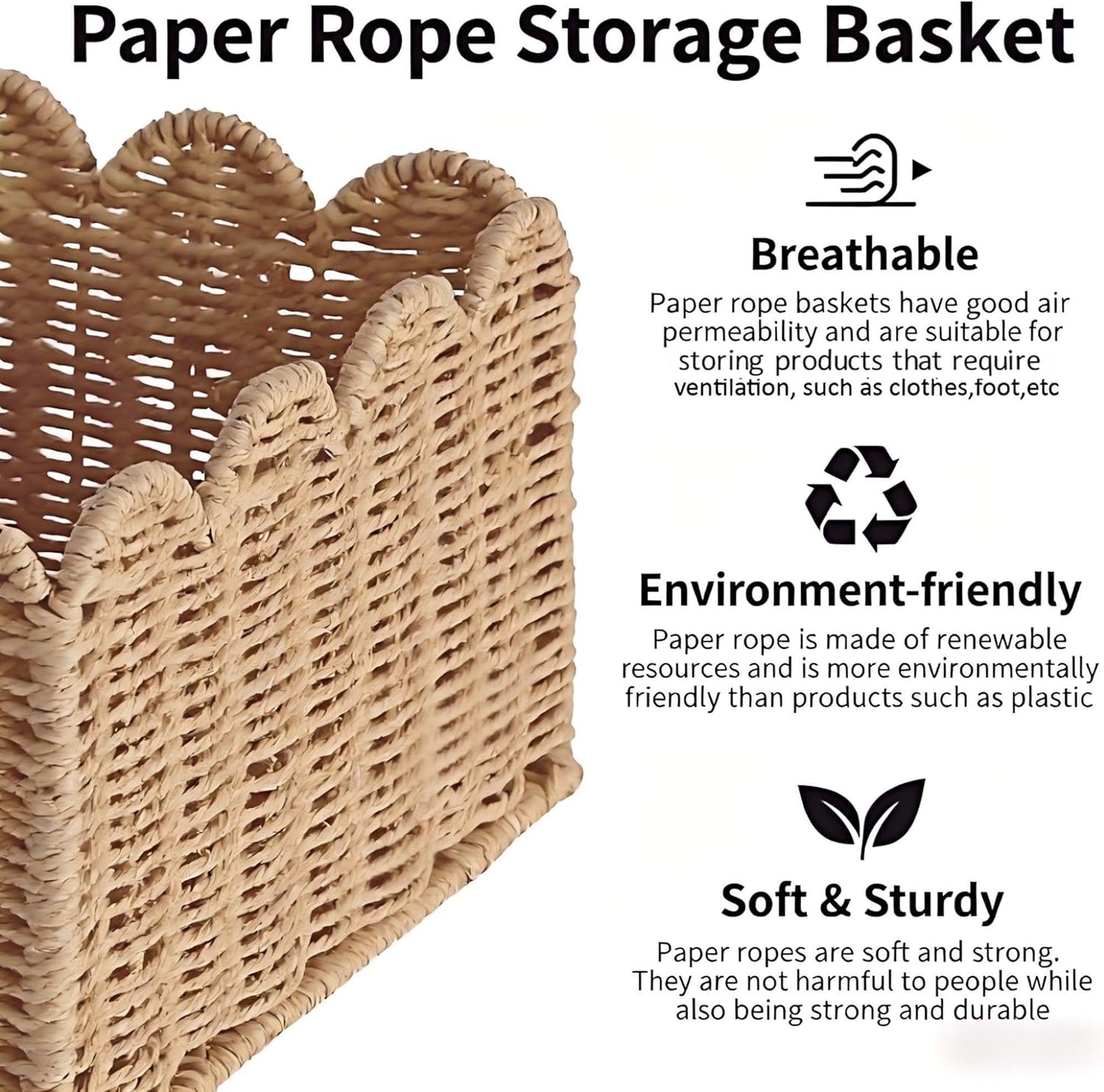 Scalloped Basket / Hand Woven Baskets / Light Brown / M