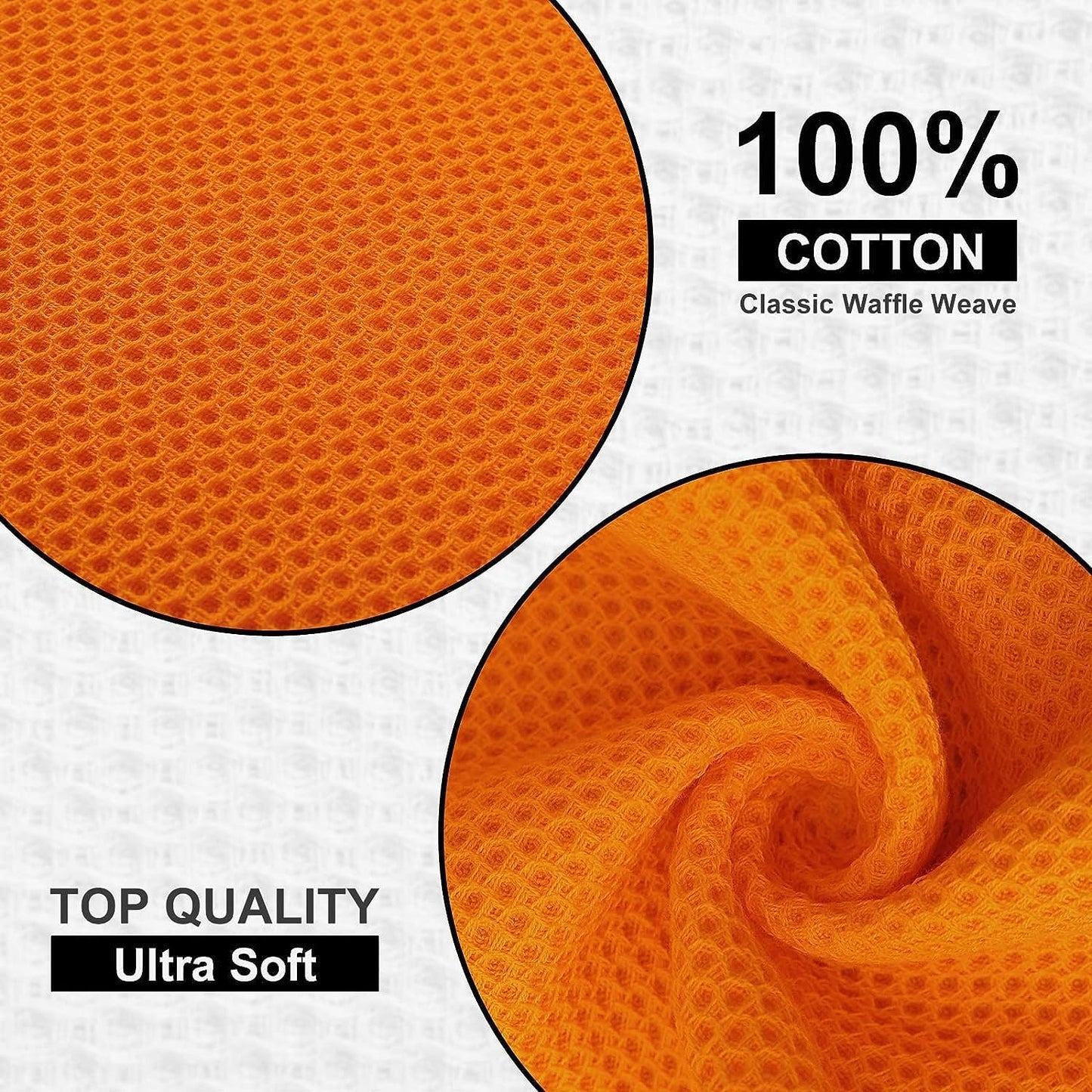 Kitinjoy 100% Cotton Waffle 12-Pack Kitchen Towels, 12" x 12", Orange | Ultra Absorbent, Super Soft, lightweight, Quick