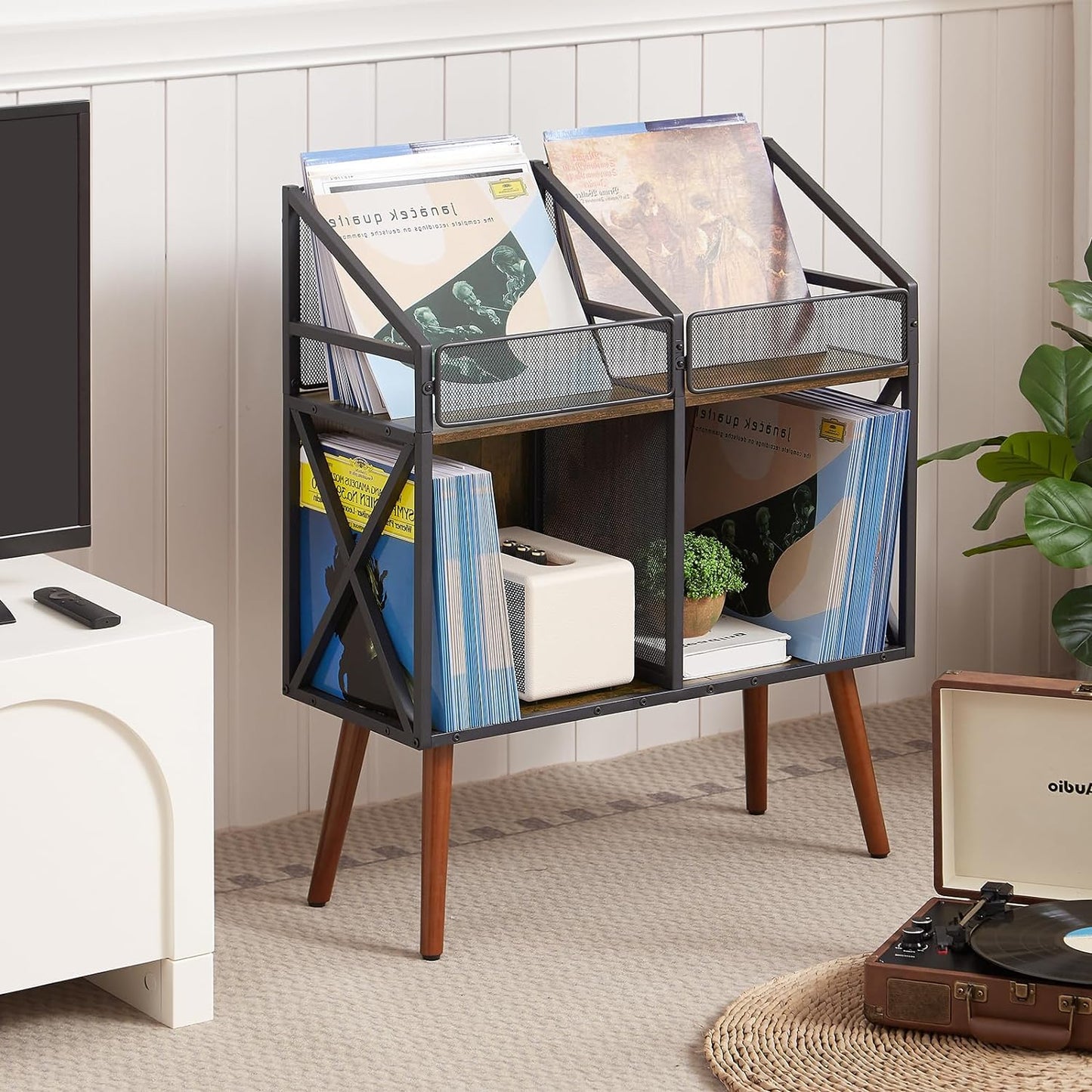 EYOCAL Vinyl Record Storage Holder Rack,250 LP Wooden Record Display Table for Albums Books Magazines Files for Living