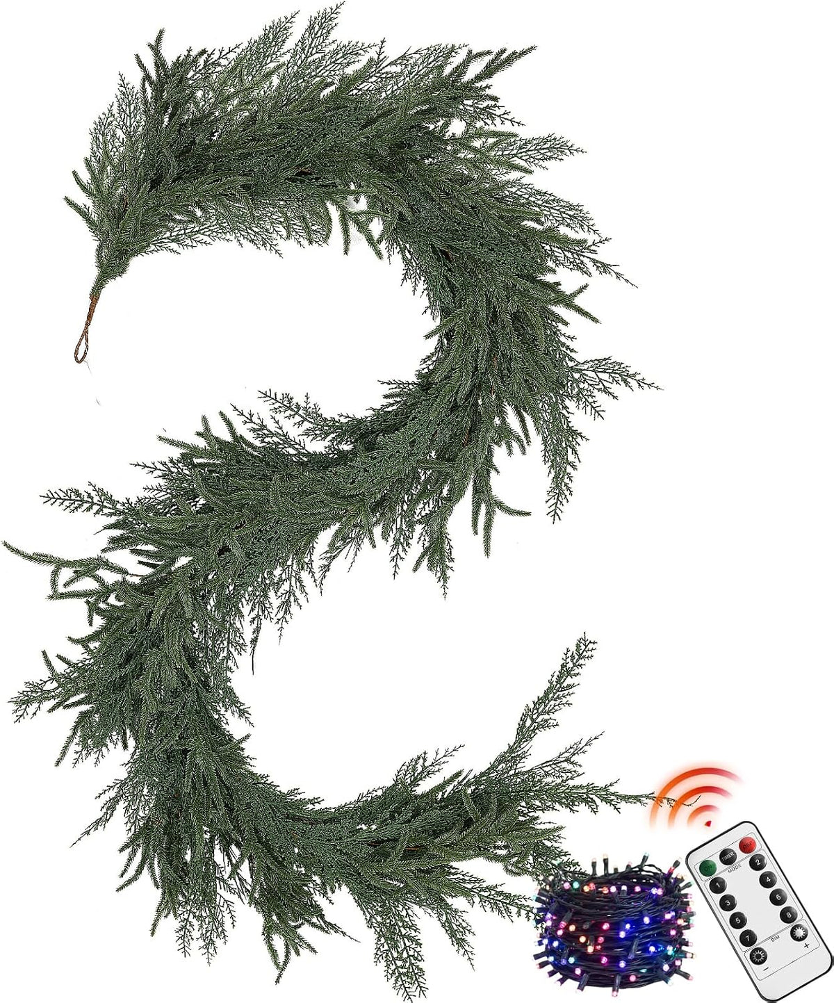 Christmas Norfolk Pine & Cedar Garland - 6 Ft mas Lighted Real Touch Mixed Green Artificial Greenery Garland for Table