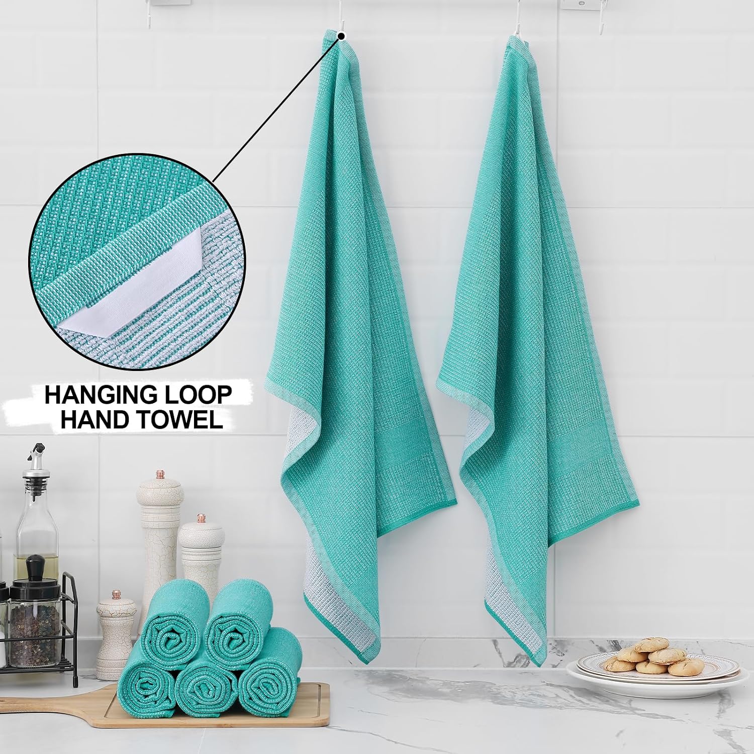 Homaxy 380 GSM Cotton Premium Kitchen Towels 6 Pack, 18"x 28", Teal | Flat and Terry Dish Towels, Highly Absorbent Tea