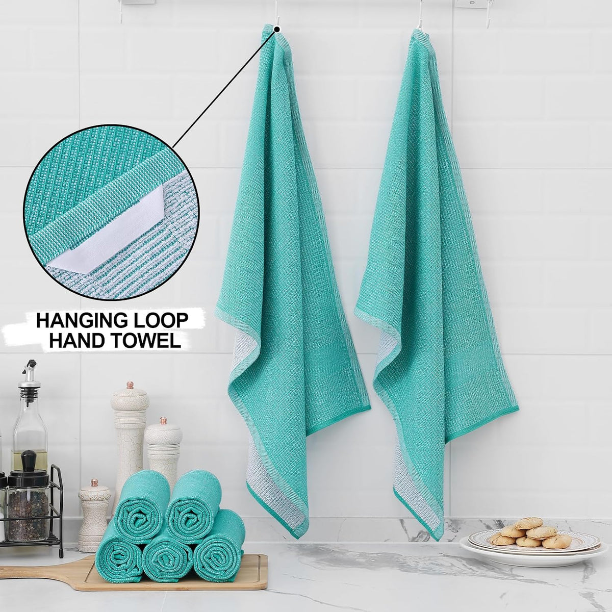 Homaxy 380 GSM Cotton Premium Kitchen Towels 8 Pack, 18"x 28", Teal | Flat and Terry Dish Towels, Highly Absorbent Tea