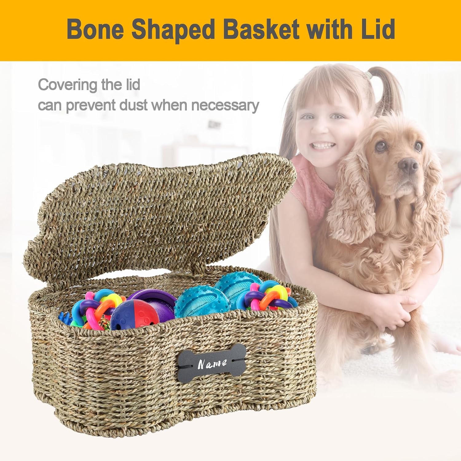 Seagrass Wicker Baskets for Dog Toys / with Lid