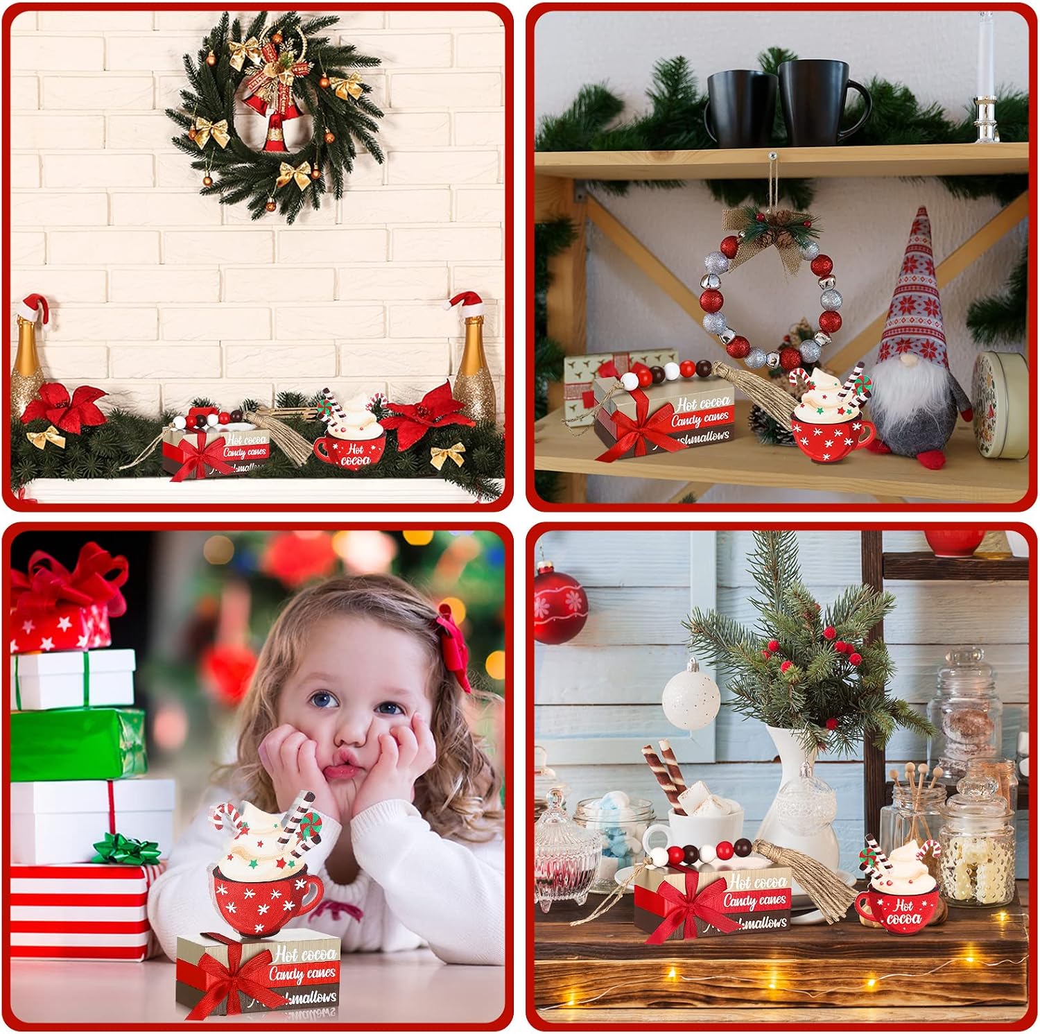 Christmas Farmhouse Tiered Tray Decor Winter Hot Cocoa Wood Decorative Stack Book Decor / Set of 5
