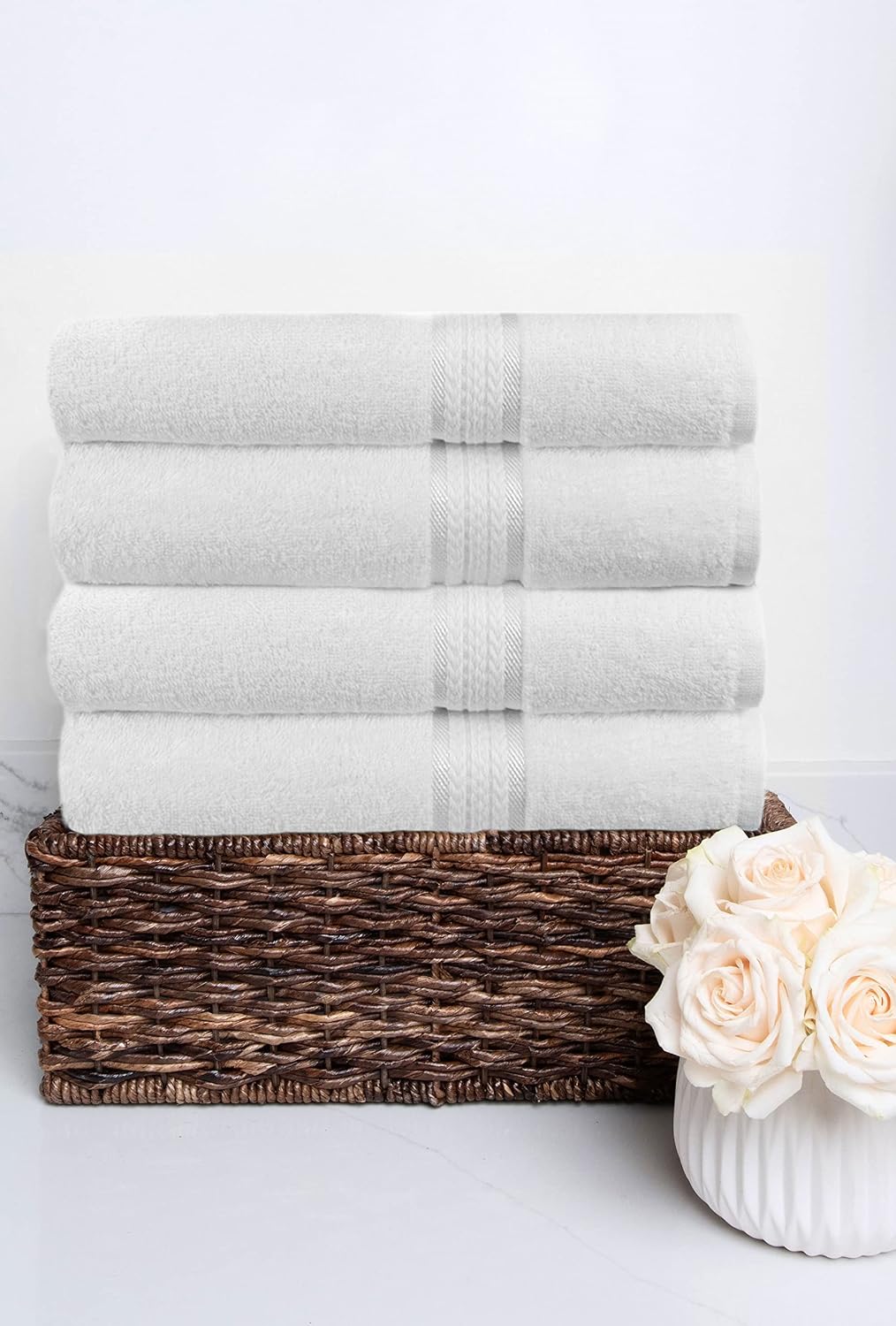 COTTON CRAFT Ultra Soft Bath Towels - 4 Pack 100% Cotton Large 30x54 inches | Oversized 580 GSM Absorbent White Bath