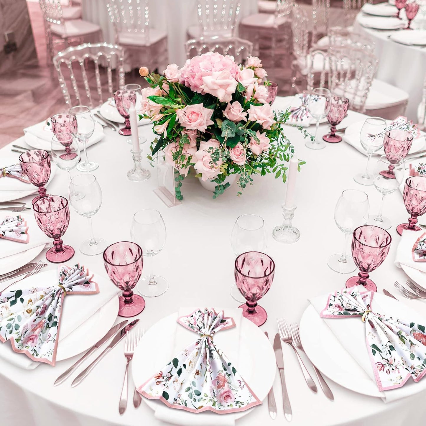 12 Pcs Floral Cloth Napkins 20'' x 20'' Washable Dinner Tea Party Napkins for Kitchen Party Wedding Restaurant Indoor