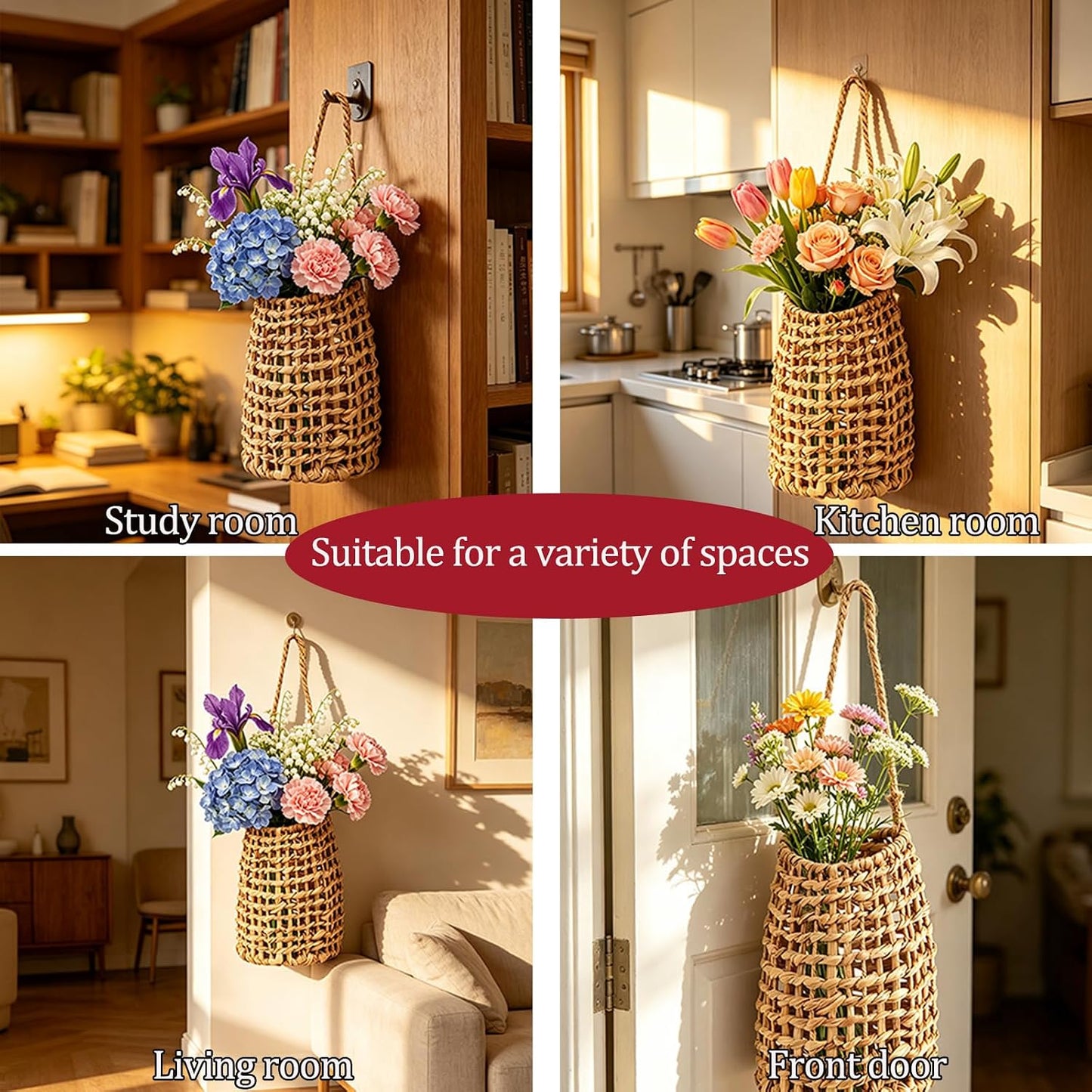 Flowers / Handwoven Water Hyacinth Hanging Basket / Natural