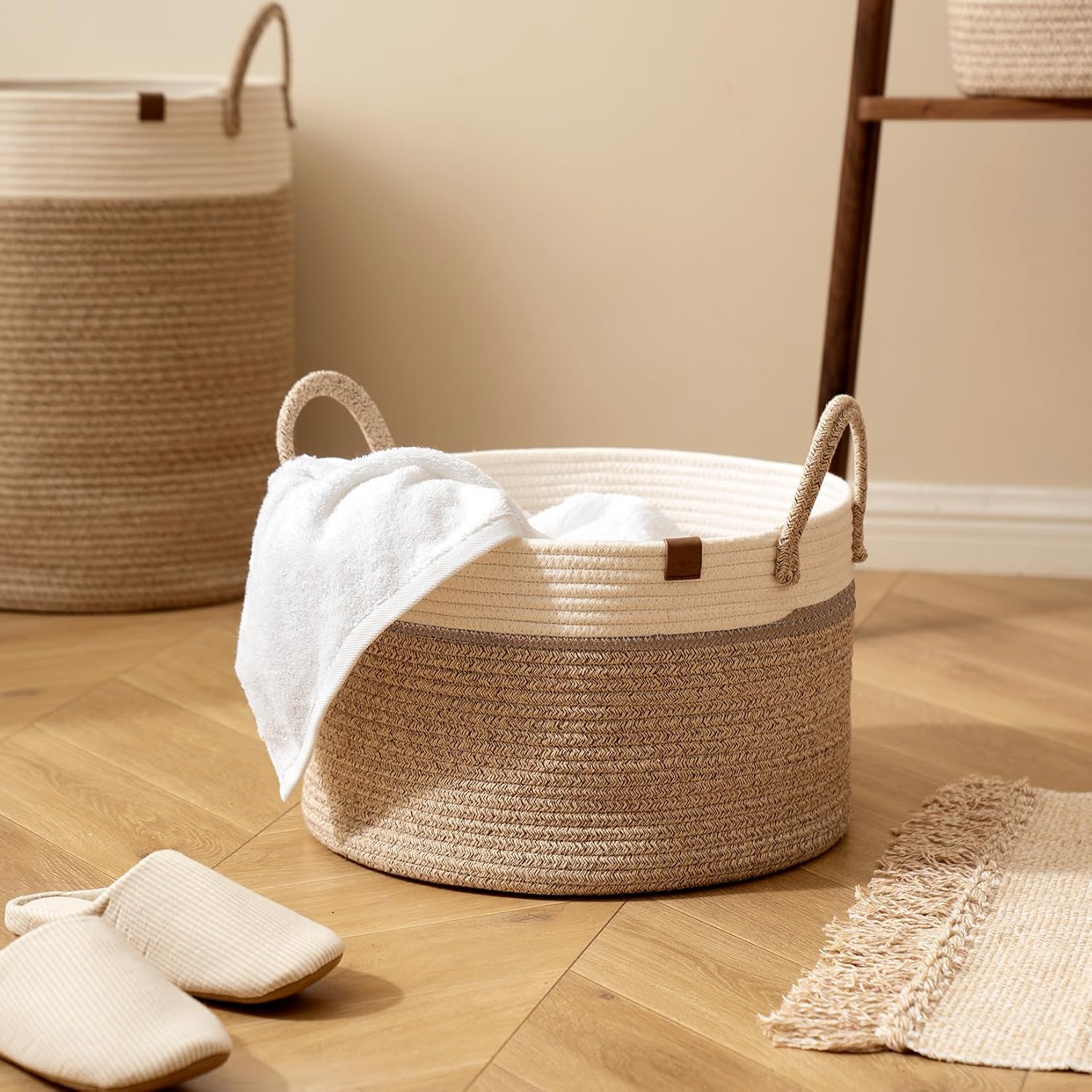 Woven Basket Rope Storage Baskets / White & Desert / S