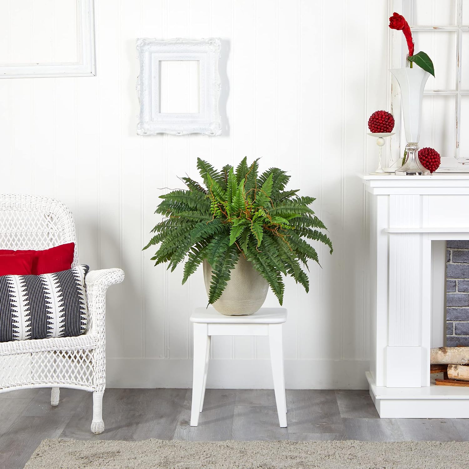 Artificial Boston Fern Plant in Sandstone Planter / 22 Inch