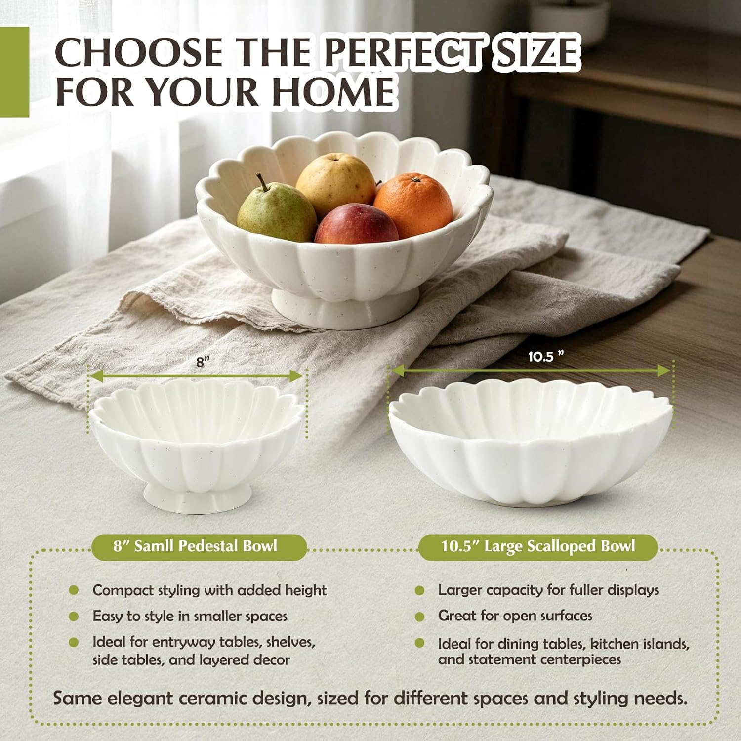8- Medium Fluted Ceramic Decorative Bowl / Cream White