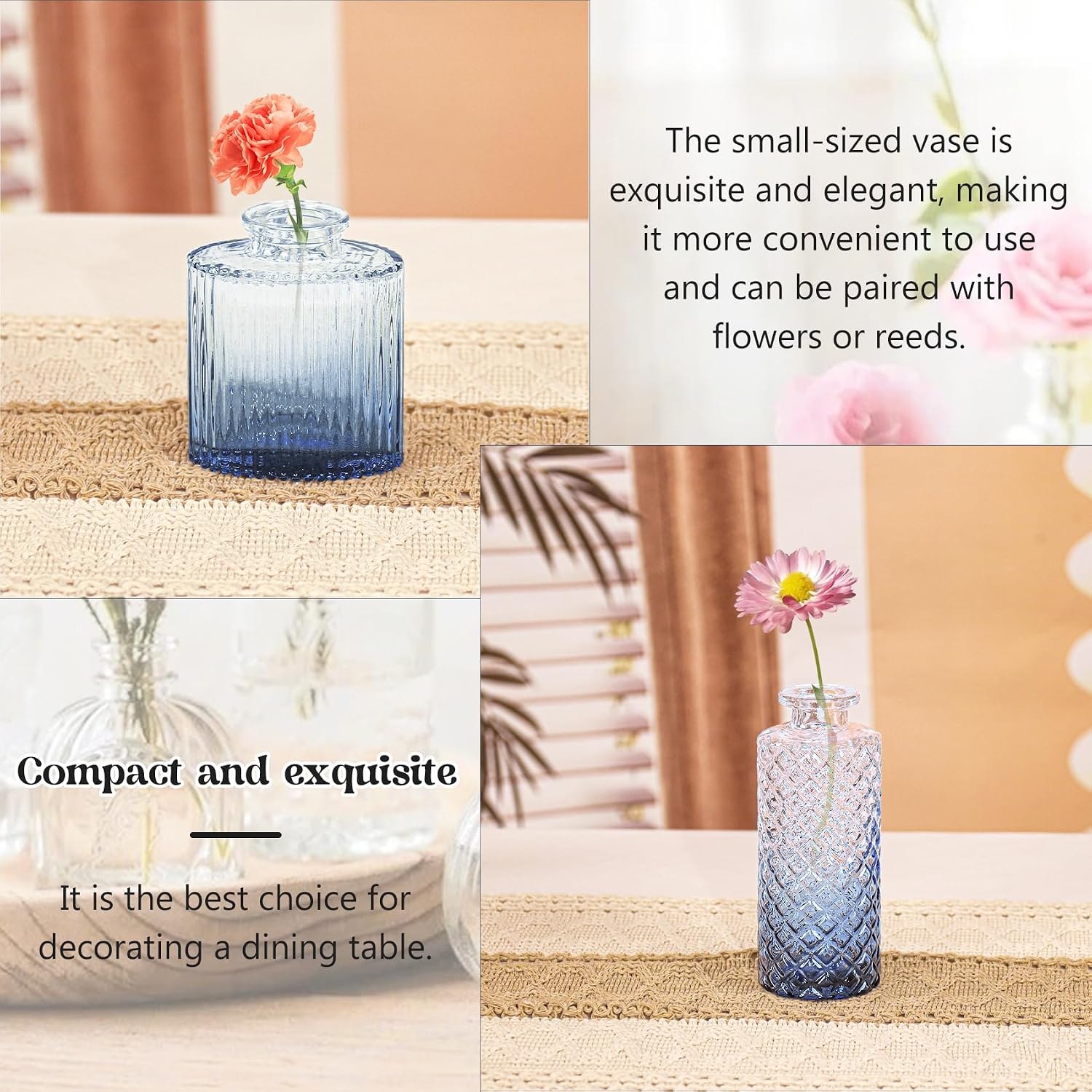 Glass Bud Vase Set / Ombre Blue / Set of 4