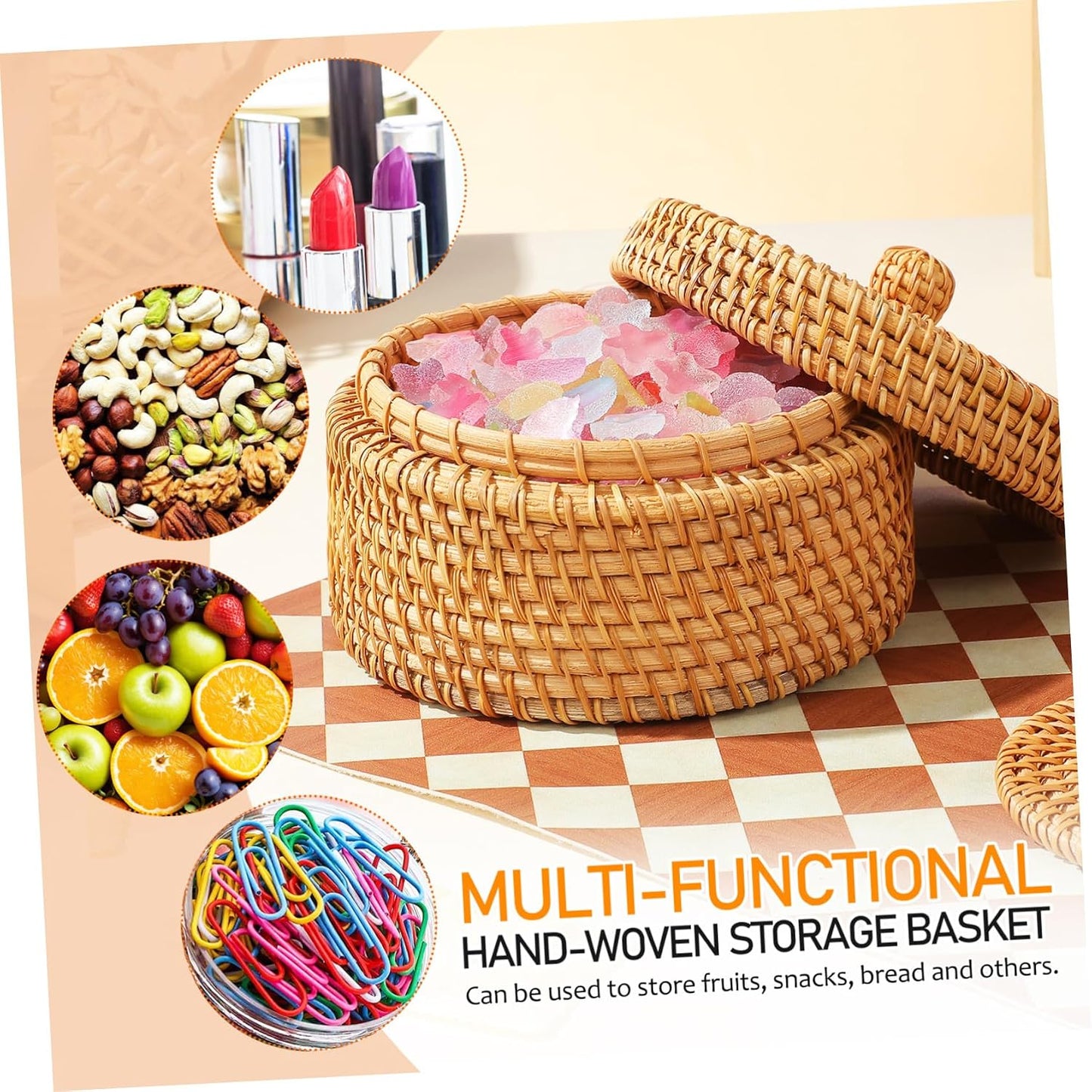1Pc Handmade Rattan Basket Organizer Woven Storage Box