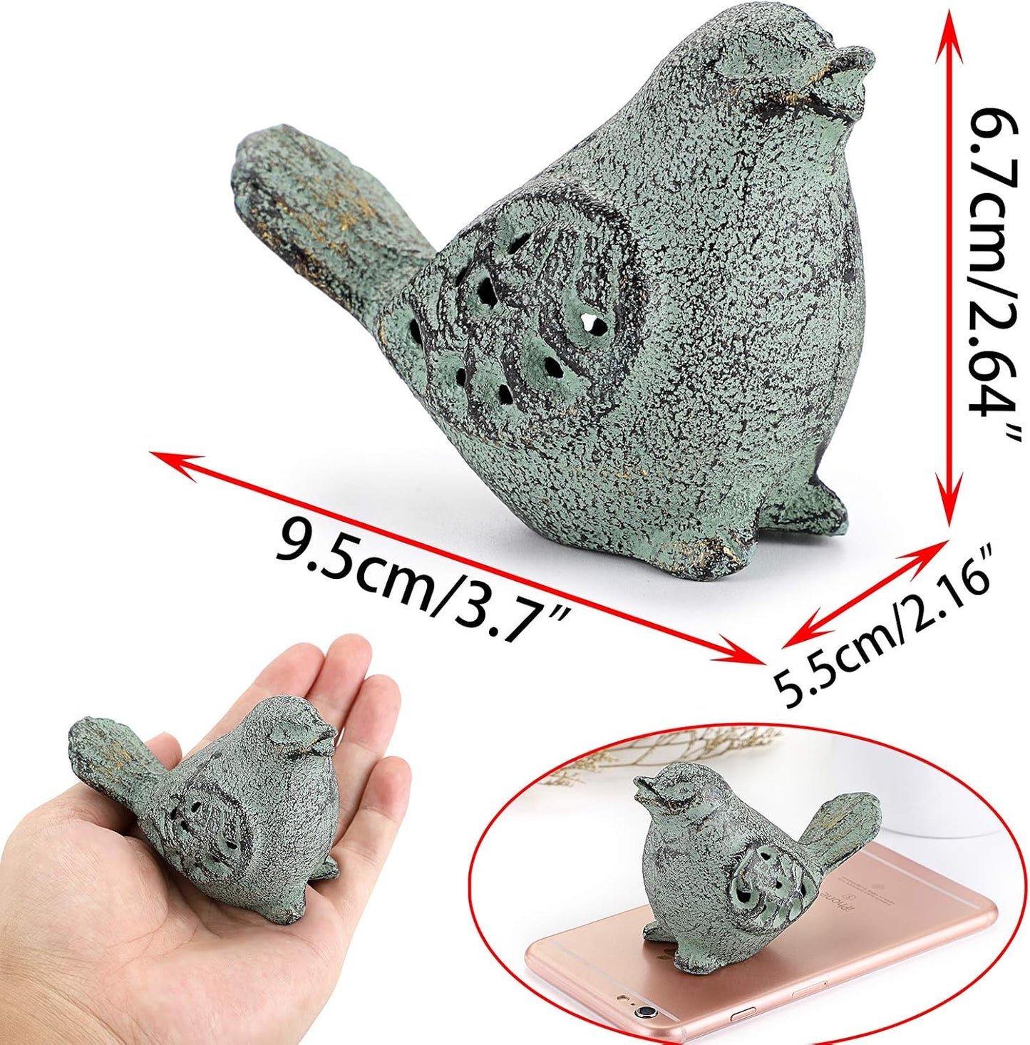 Hollow Carved Bird Figurines / Green / Set of 2