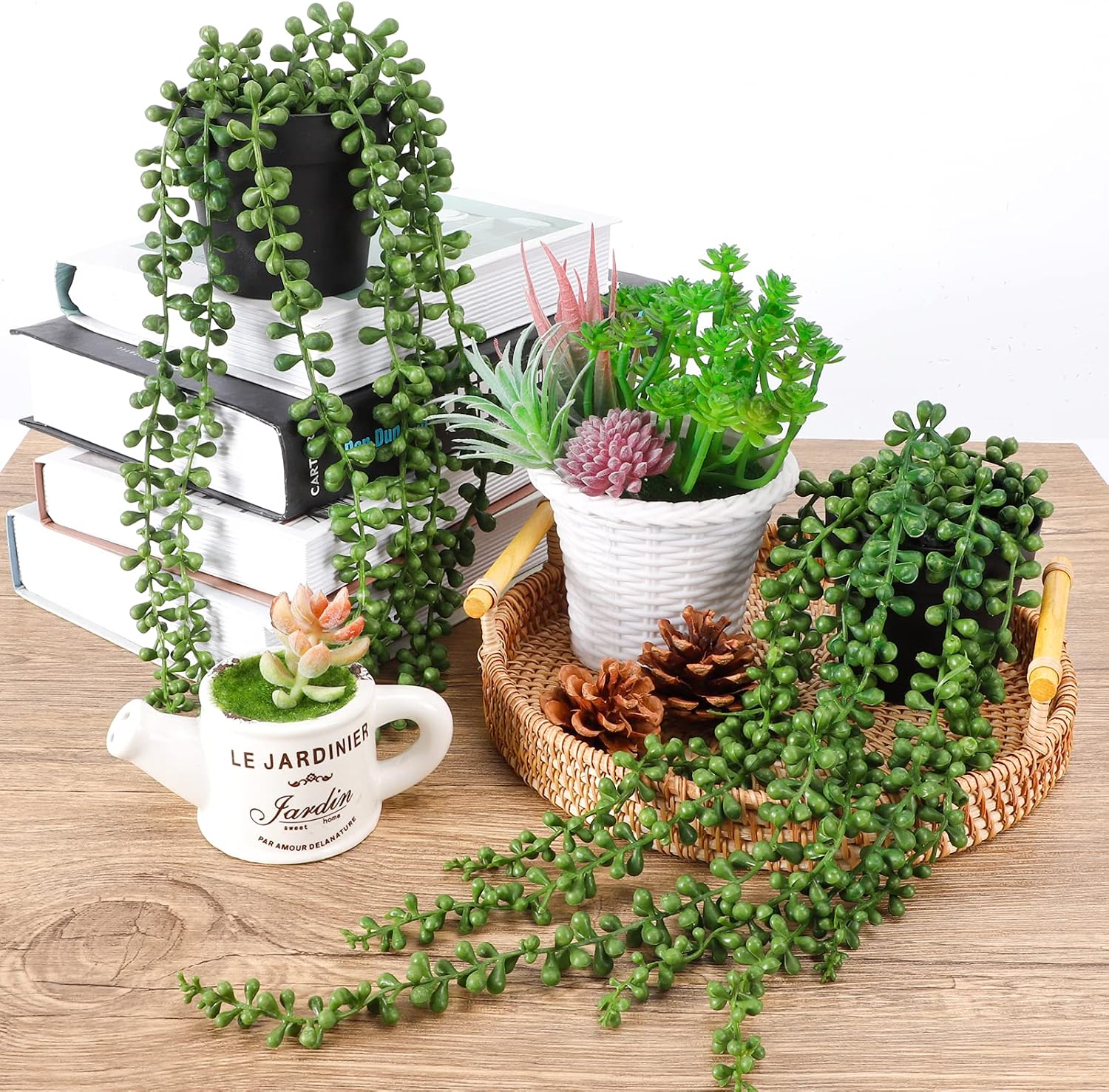 Faux Plants Indoor in Black Pots / Green / Set of 2