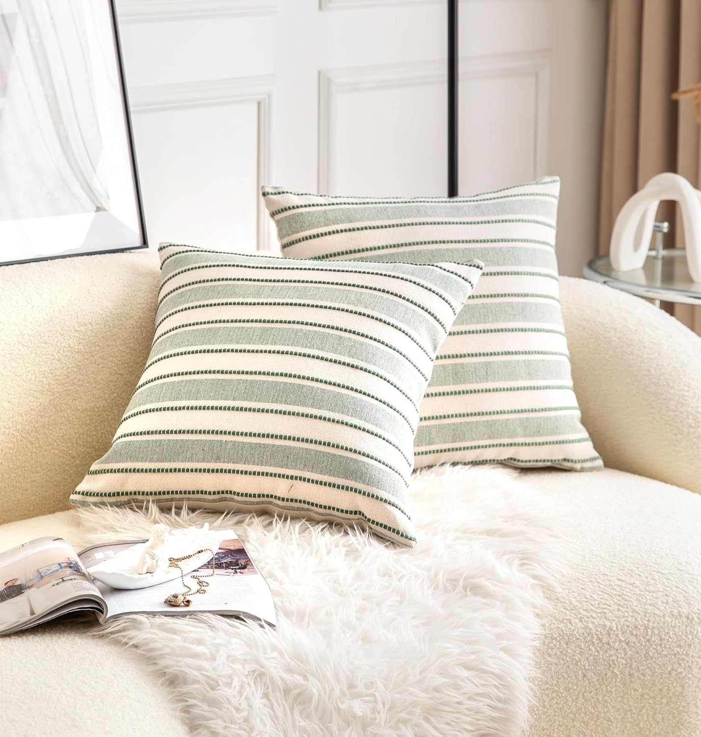 Farmhouse Textured Pillow Case / Green / 18 x 18 / Set of 2