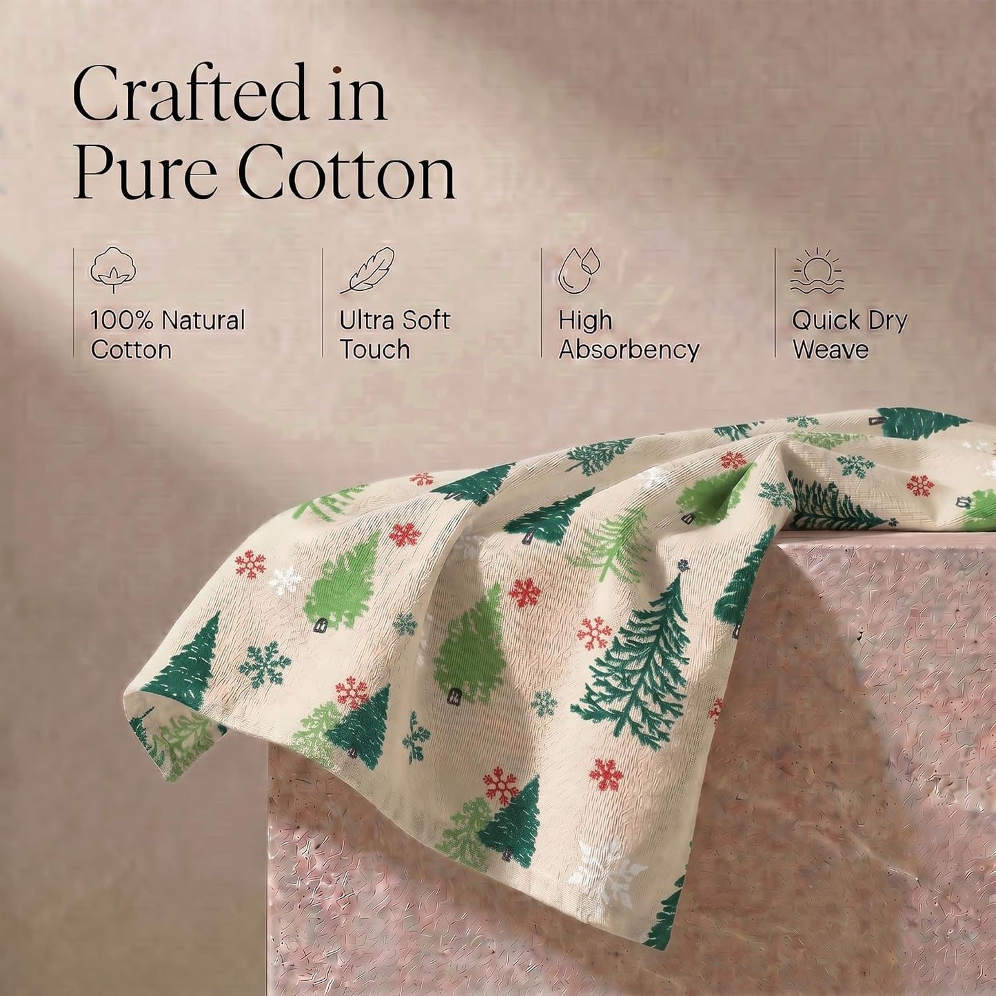 Urban Villa Kitchen Towels Cotton Dish Towels 20”x30” (Set of 6) Grn Tree Print