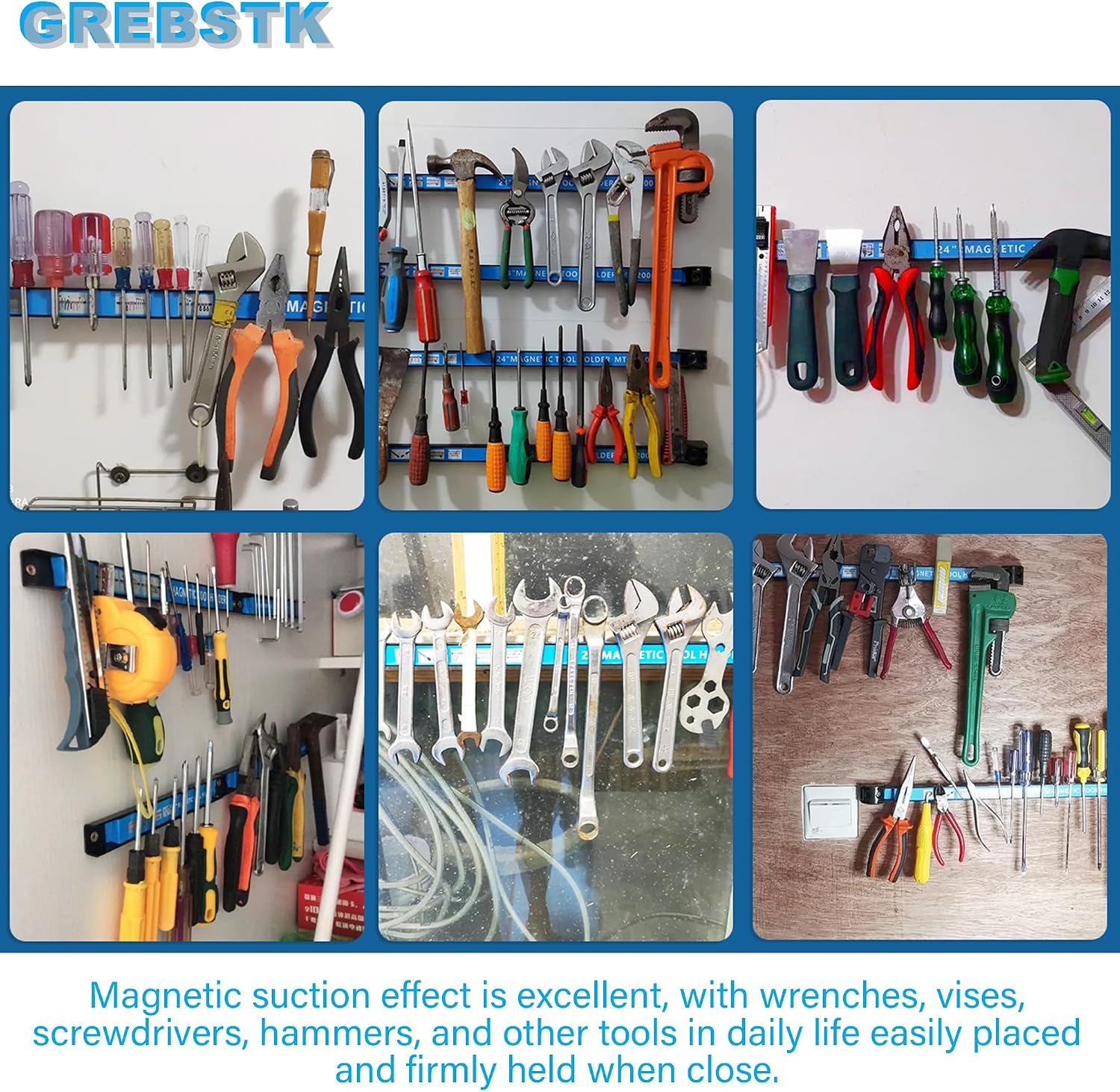 GREBSTK 24IN Magnetic Tool Holder, 4PCS Heavy Duty Magnet Bar | Alloy Steel Construction, Strong Magnetic Suction