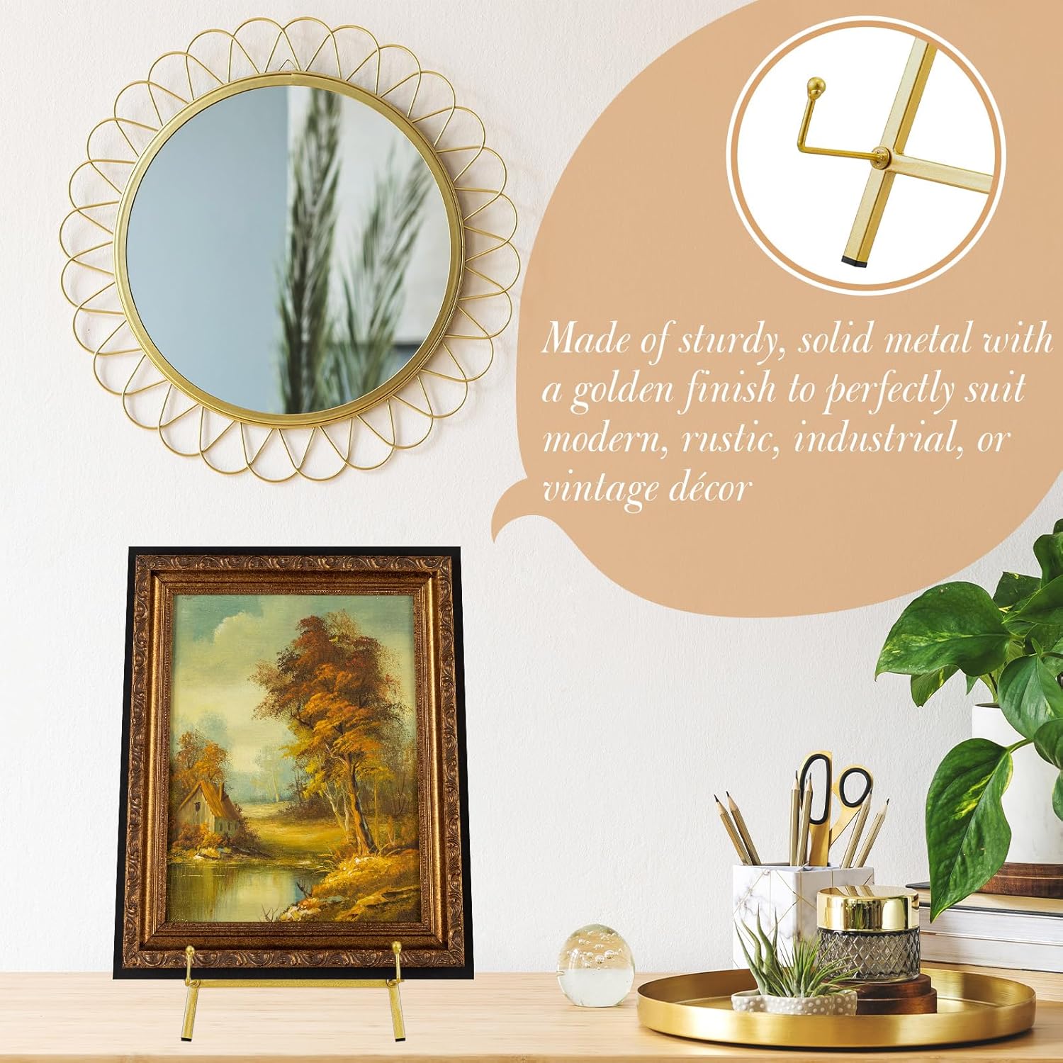 Metal Easel Stand 16.5" H x 8.7" W x 4.3" D Table Top Easel Stand for Display Tripod Art / Gold