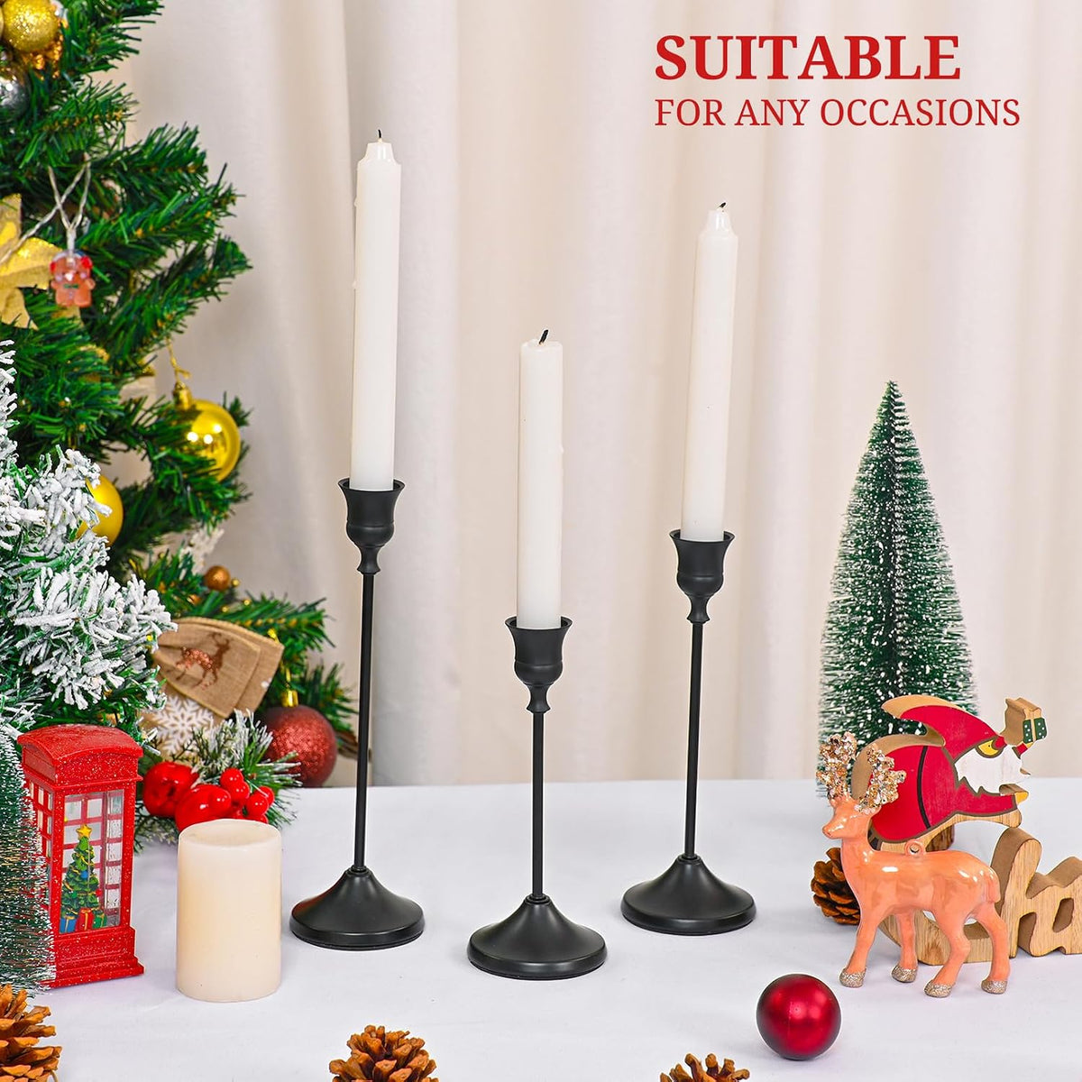 Matte Black Candlestick Holders 12 PCS,Metal Taper Candle Holder | for Pillar Candles, Reutilizable, Vintage Dining